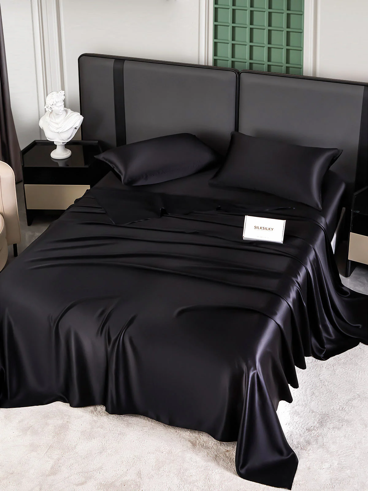 25Momme Silk 4Pcs Set Fitted&Flat Sheets+2x Pillowcases - Image 37