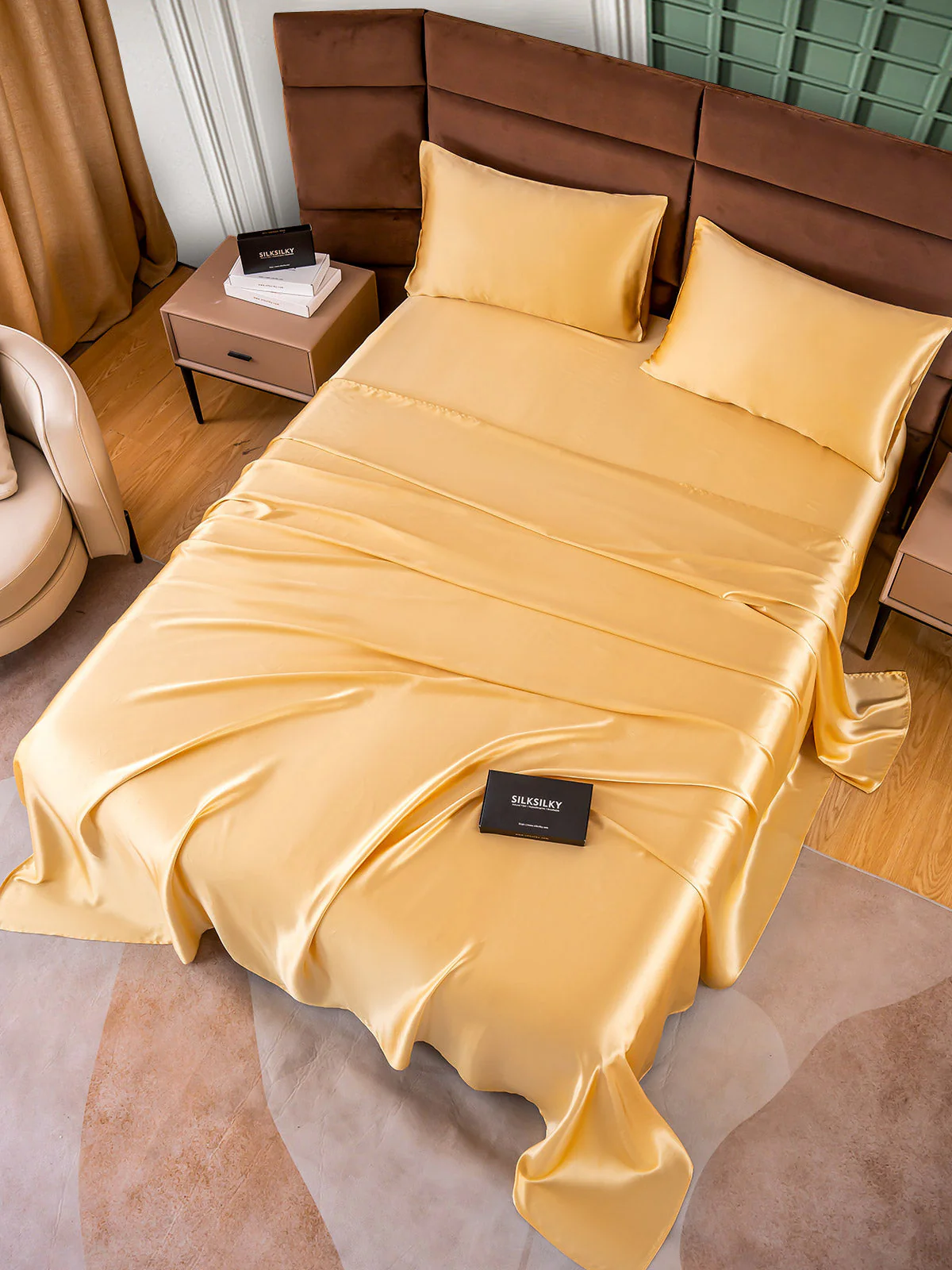 25Momme Silk 4Pcs Set Fitted&Flat Sheets+2x Pillowcases - Image 45