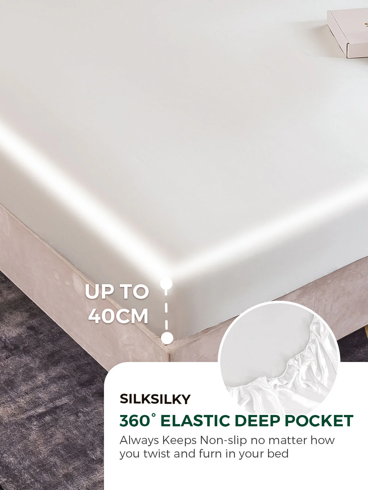 25Momme Silk 4Pcs Set Fitted&Flat Sheets+2x Pillowcases - Image 9