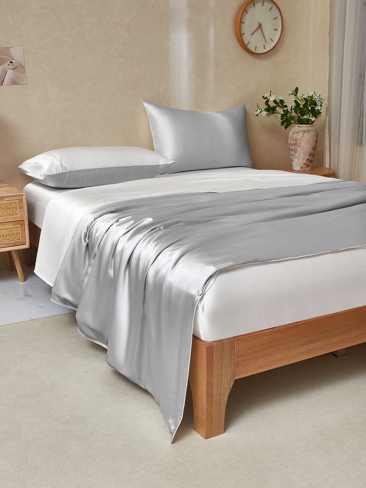 25Momme 4Pcs Silk Set Doona Cover+Fitted Sheet+2x Pillowcases - Image 53