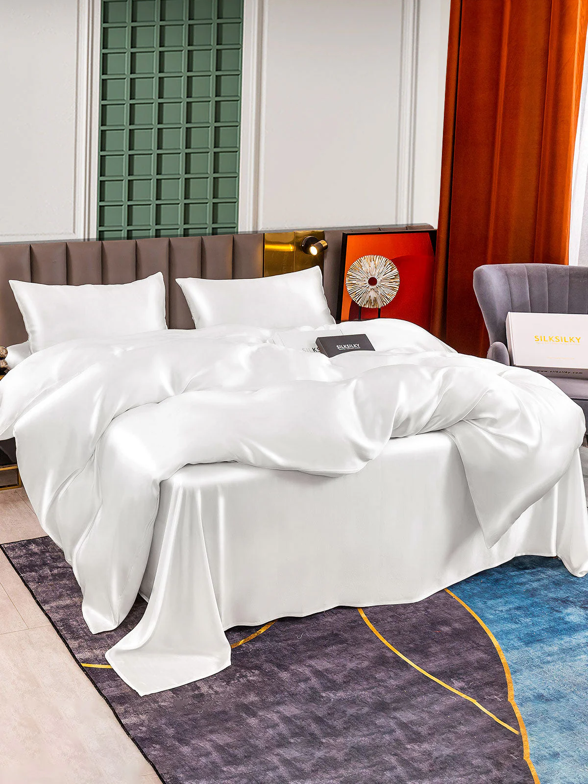 25Momme 4Pcs Silk Set Doona Cover+Flat Sheet+2x Pillowcases - Image 2