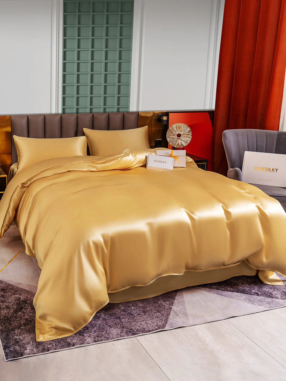 25Momme 4Pcs Silk Set Doona Cover+Flat Sheet+2x Pillowcases - Image 33