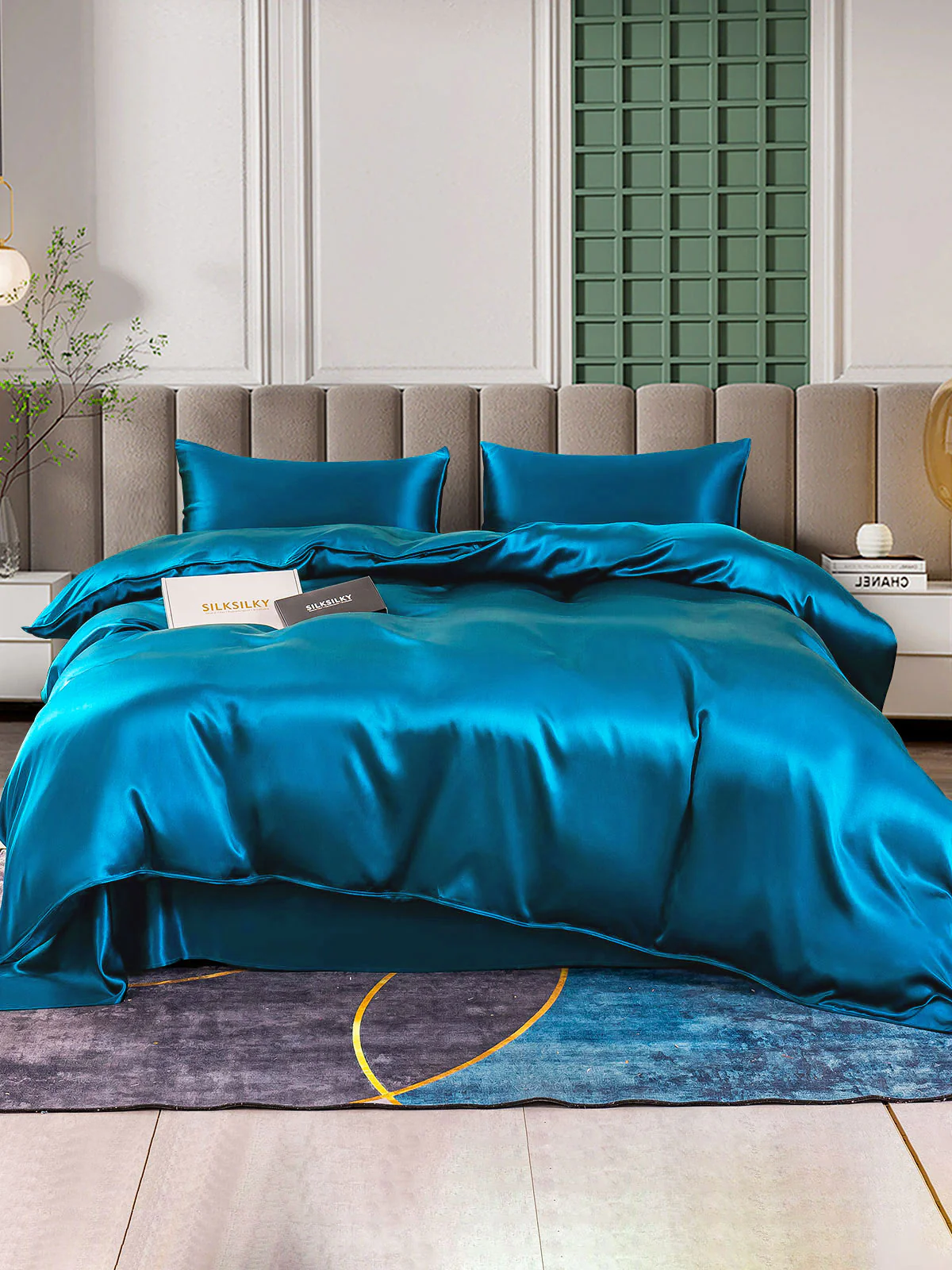 25Momme 4Pcs Silk Set Doona Cover+Flat Sheet+2x Pillowcases - Image 51