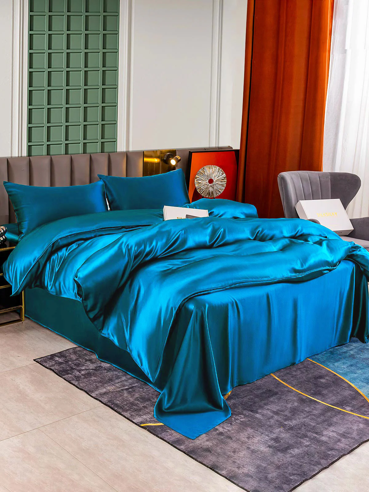25Momme 4Pcs Silk Set Doona Cover+Flat Sheet+2x Pillowcases - Image 52
