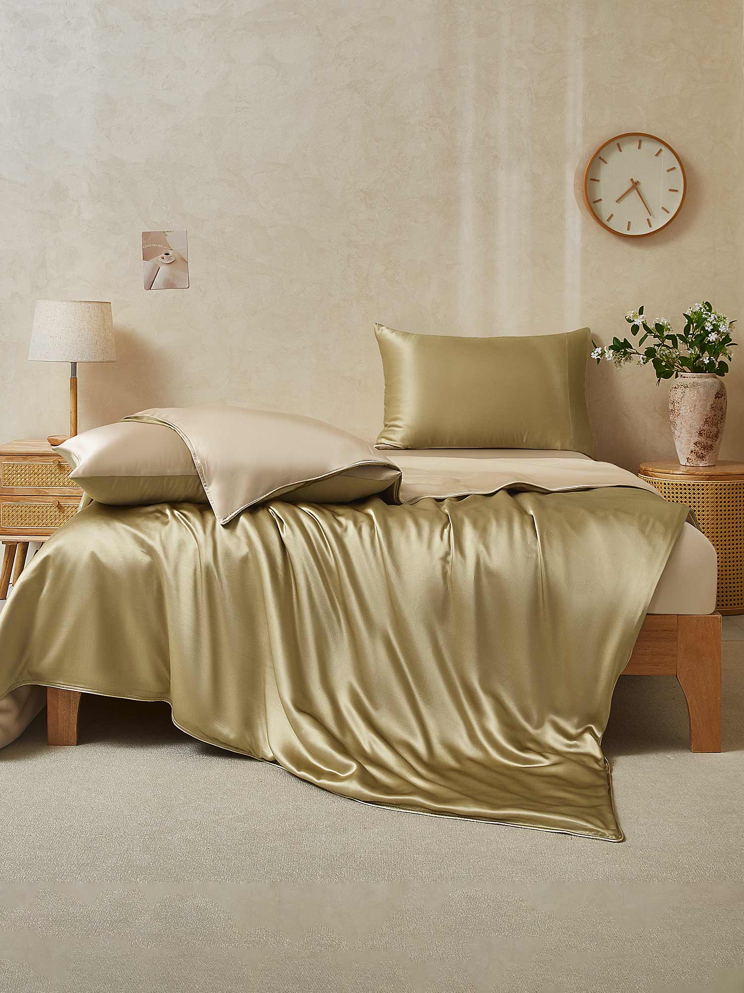 19Momme 4Pcs Silk Set Doona Cover+Fitted Sheet+2x Pillowcases - Image 119