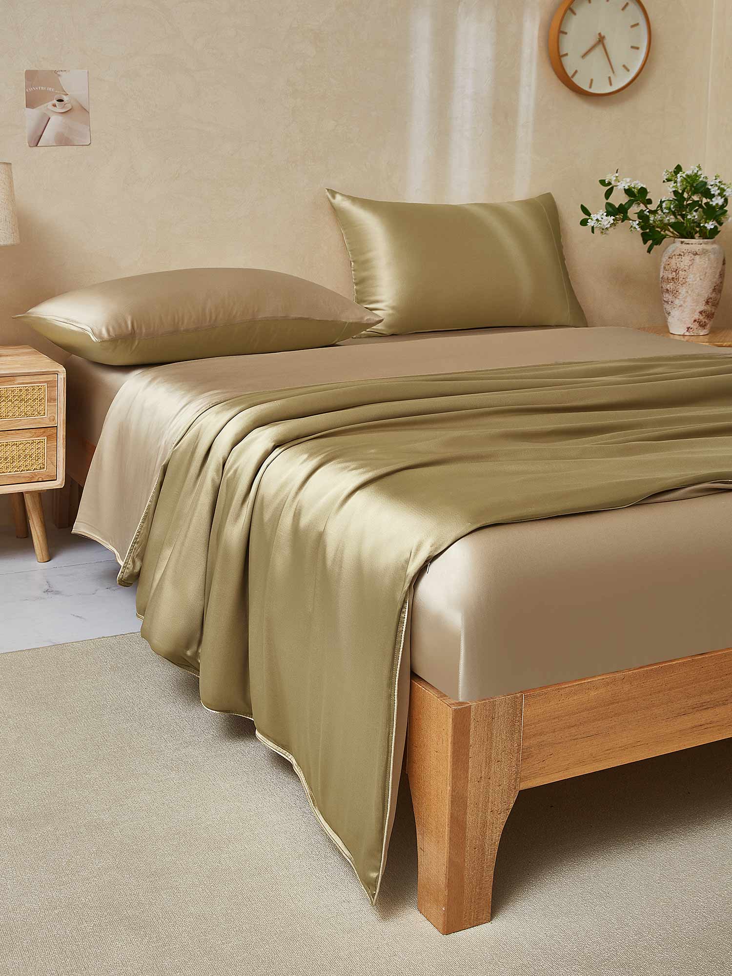 19Momme 4Pcs Silk Set Doona Cover+Fitted Sheet+2x Pillowcases - Image 120