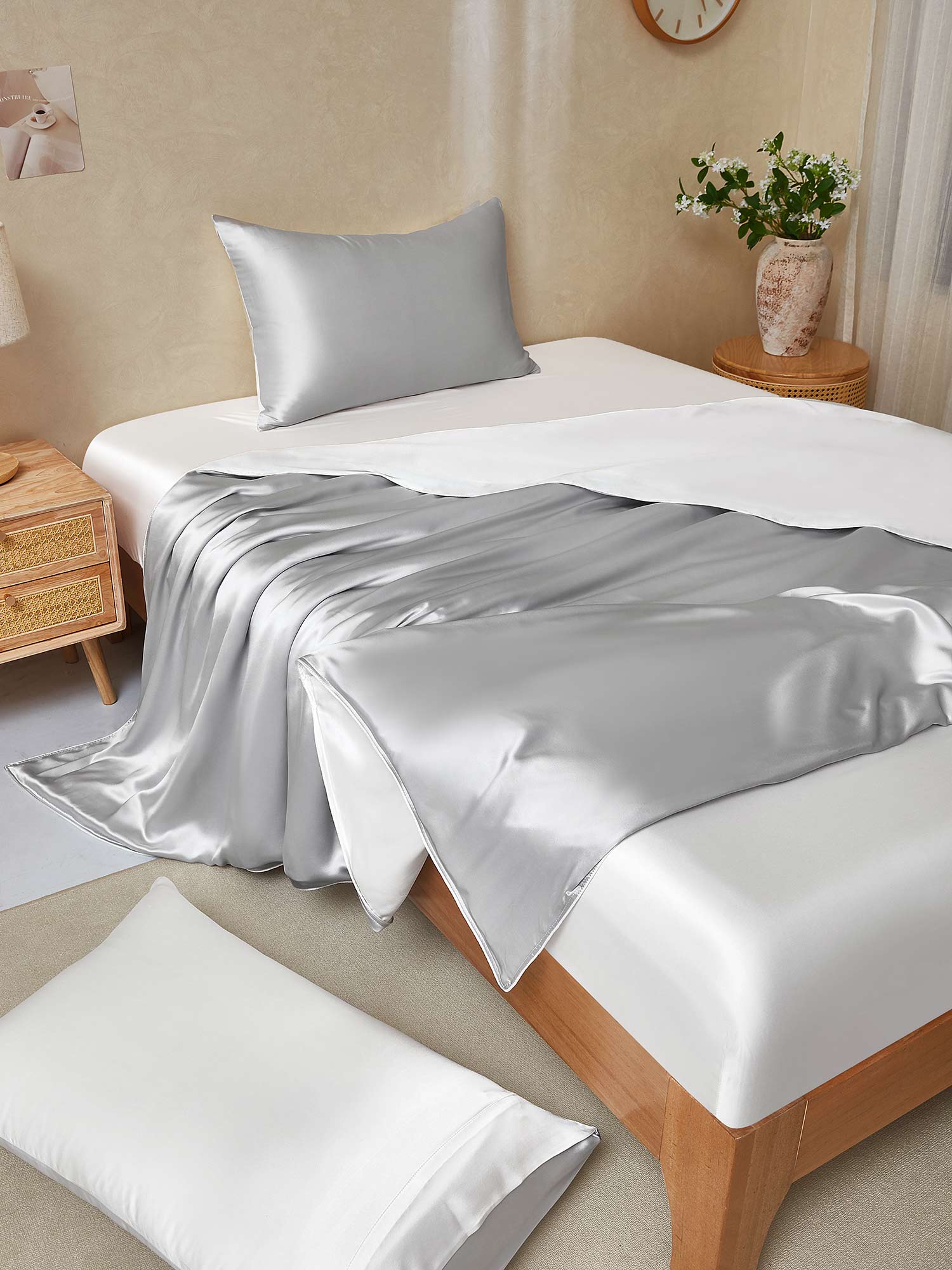 19Momme 4Pcs Silk Set Doona Cover+Fitted Sheet+2x Pillowcases - Image 126