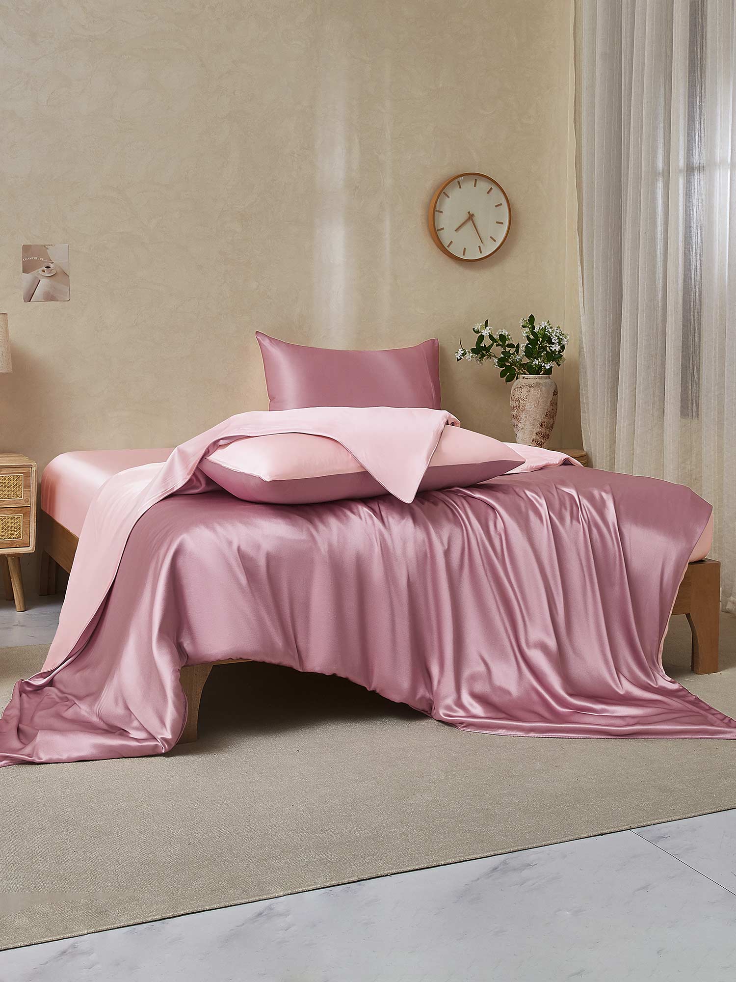 19Momme 4Pcs Silk Set Doona Cover+Fitted Sheet+2x Pillowcases - Image 134