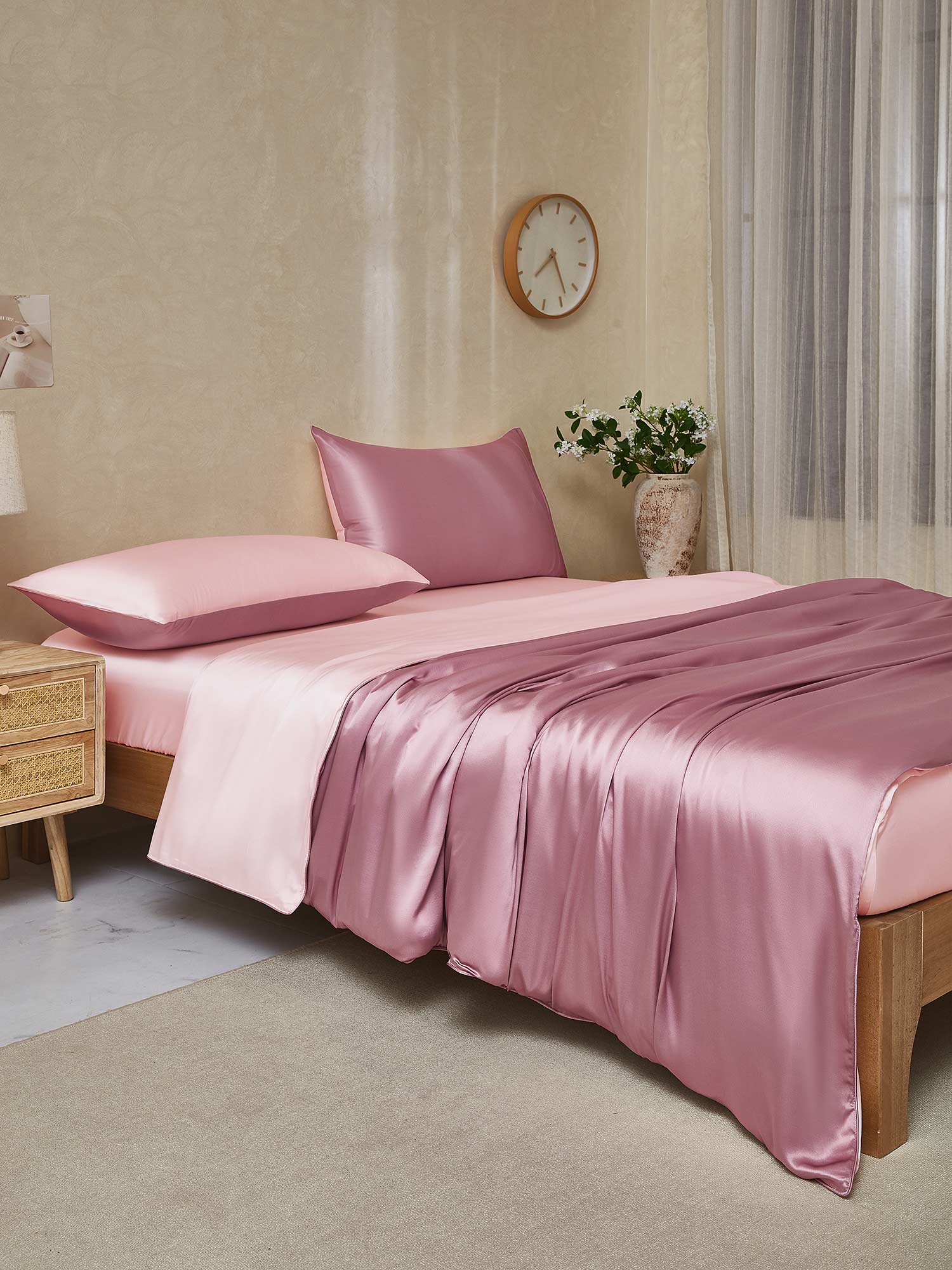 19Momme 4Pcs Silk Set Doona Cover+Fitted Sheet+2x Pillowcases - Image 135