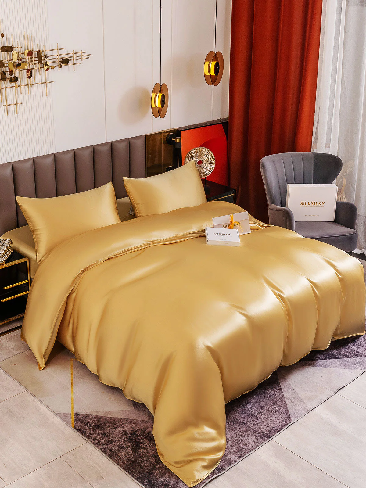 19Momme 4Pcs Silk Set Doona Cover+Fitted Sheet+2x Pillowcases - Image 51