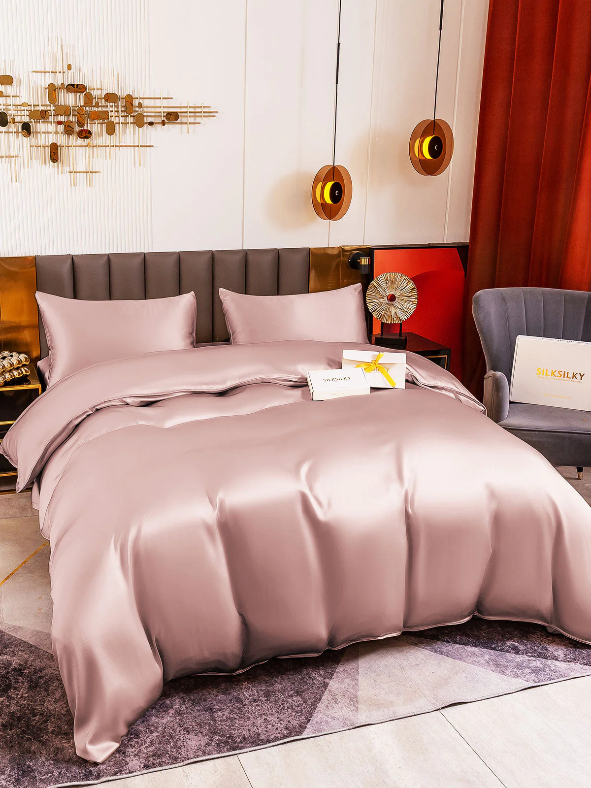 19Momme 4Pcs Silk Set Doona Cover+Fitted Sheet+2x Pillowcases - Image 55