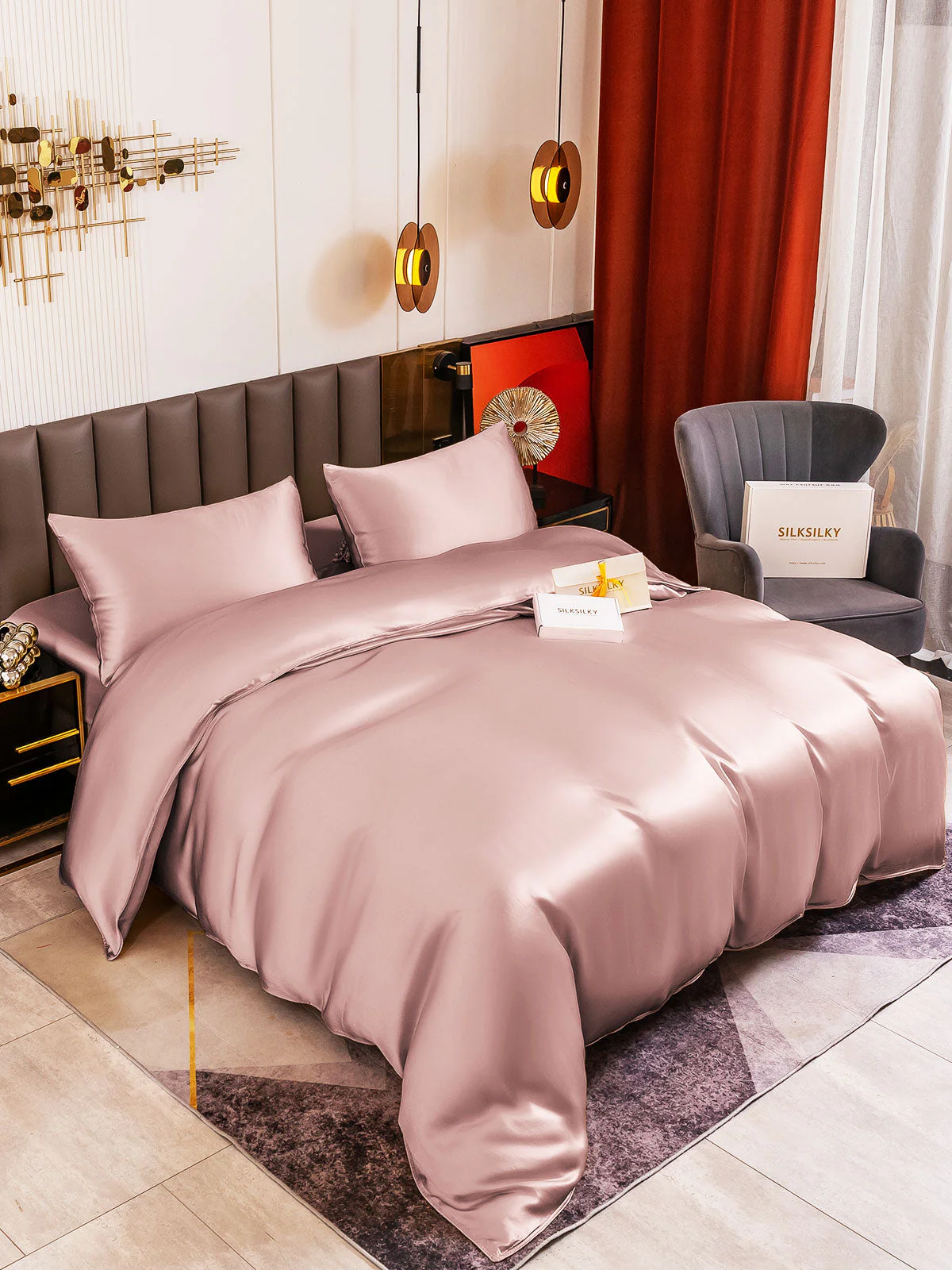 19Momme 4Pcs Silk Set Doona Cover+Fitted Sheet+2x Pillowcases - Image 59