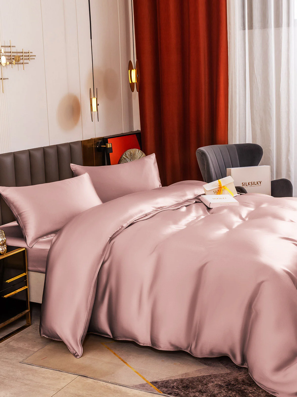 19Momme 4Pcs Silk Set Doona Cover+Fitted Sheet+2x Pillowcases - Image 60