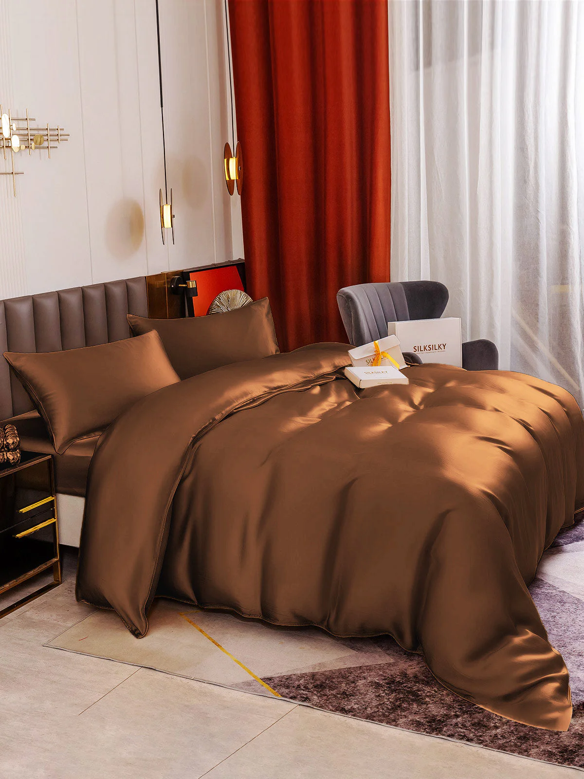 19Momme 4Pcs Silk Set Doona Cover+Fitted Sheet+2x Pillowcases - Image 79
