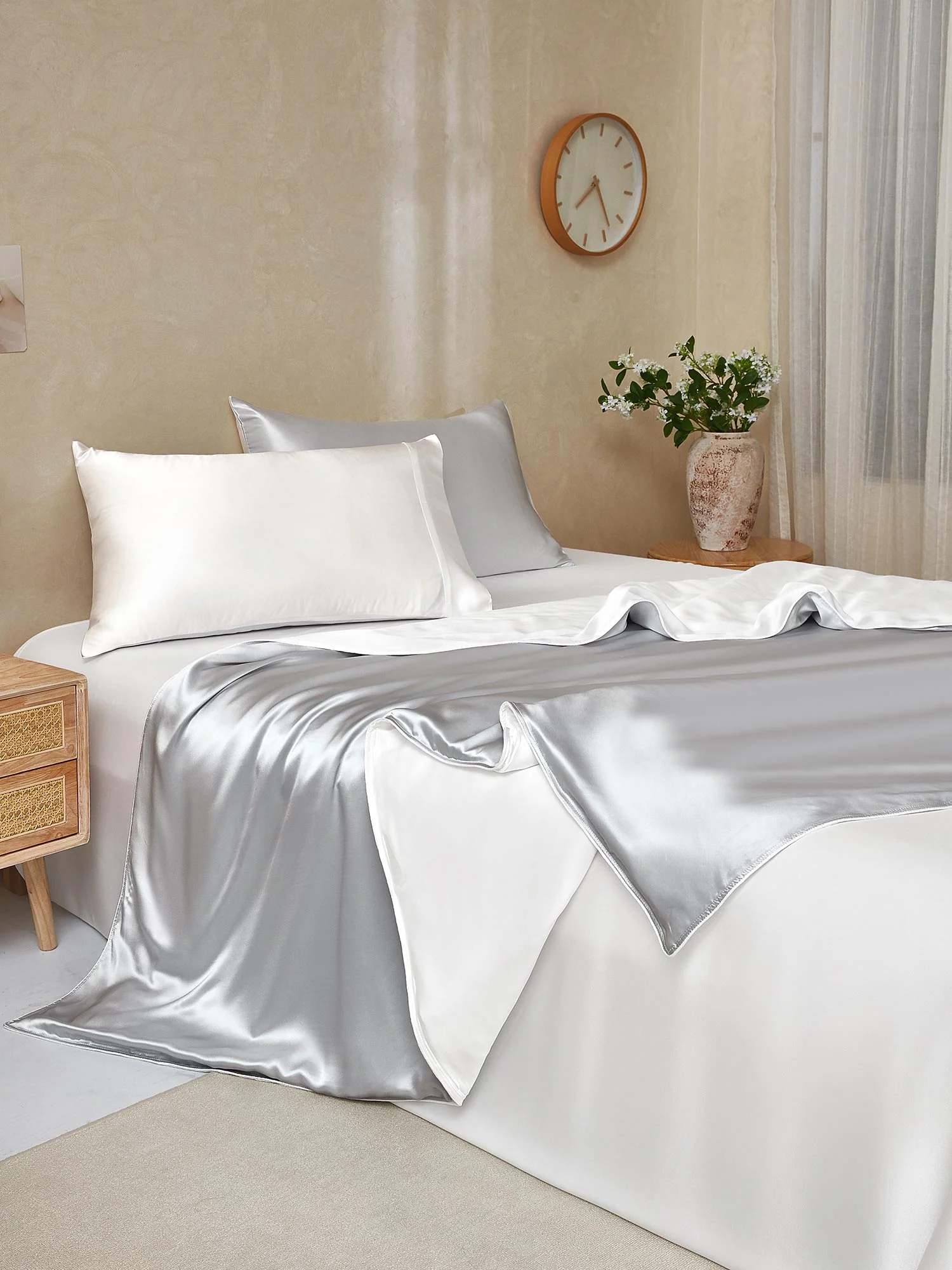 19Momme 4Pcs Silk Set Doona Cover+Flat Sheet+2x Pillowcases - Image 104