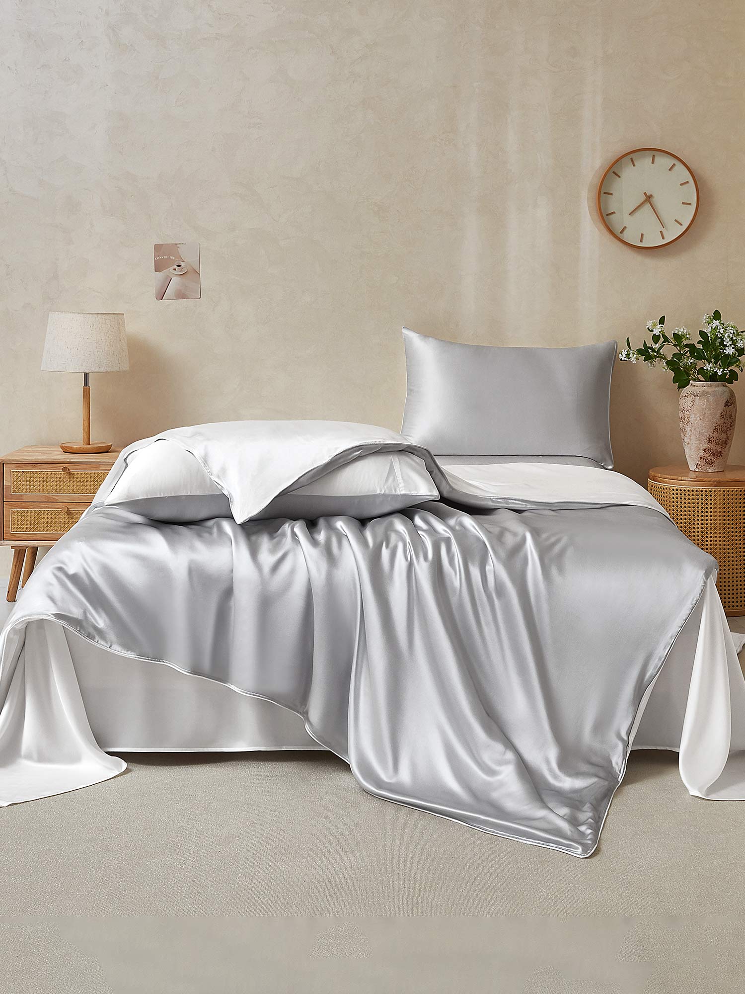 19Momme 4Pcs Silk Set Doona Cover+Flat Sheet+2x Pillowcases - Image 105
