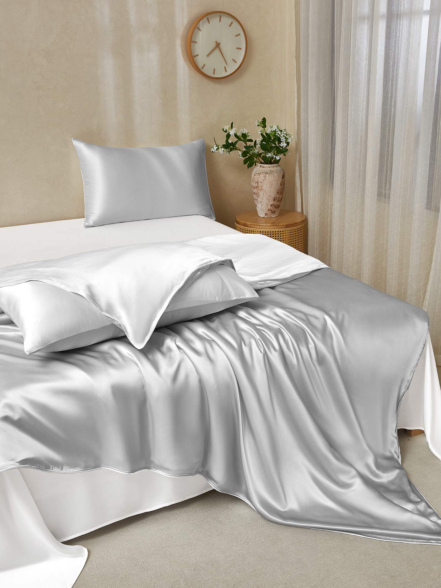 19Momme 4Pcs Silk Set Doona Cover+Flat Sheet+2x Pillowcases - Image 106