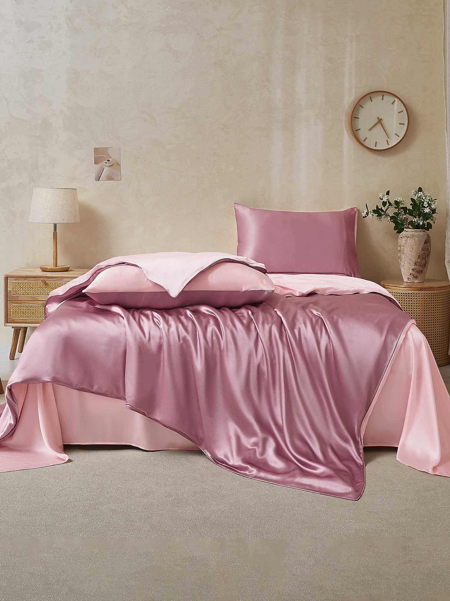 19Momme 4Pcs Silk Set Doona Cover+Flat Sheet+2x Pillowcases - Image 112
