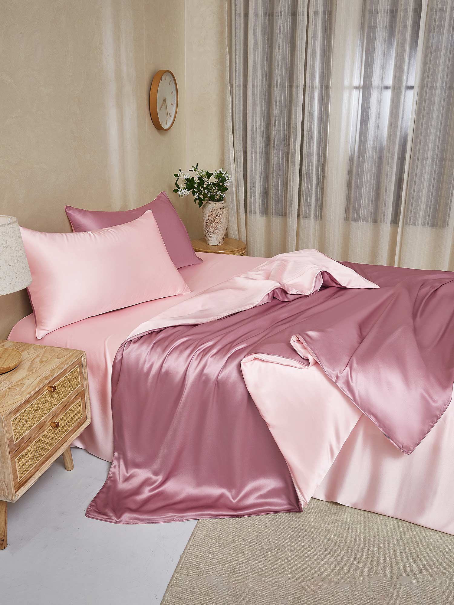 19Momme 4Pcs Silk Set Doona Cover+Flat Sheet+2x Pillowcases - Image 113
