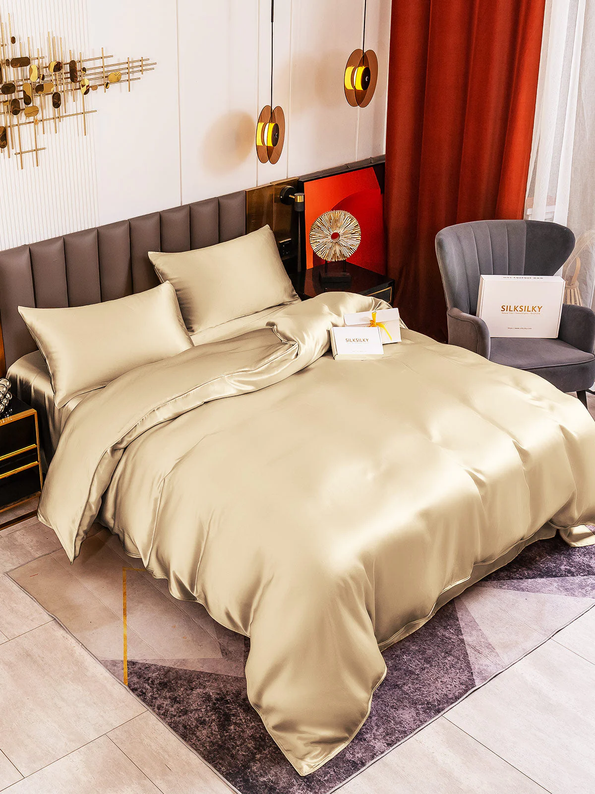 19Momme 4Pcs Silk Set Doona Cover+Flat Sheet+2x Pillowcases - Image 12