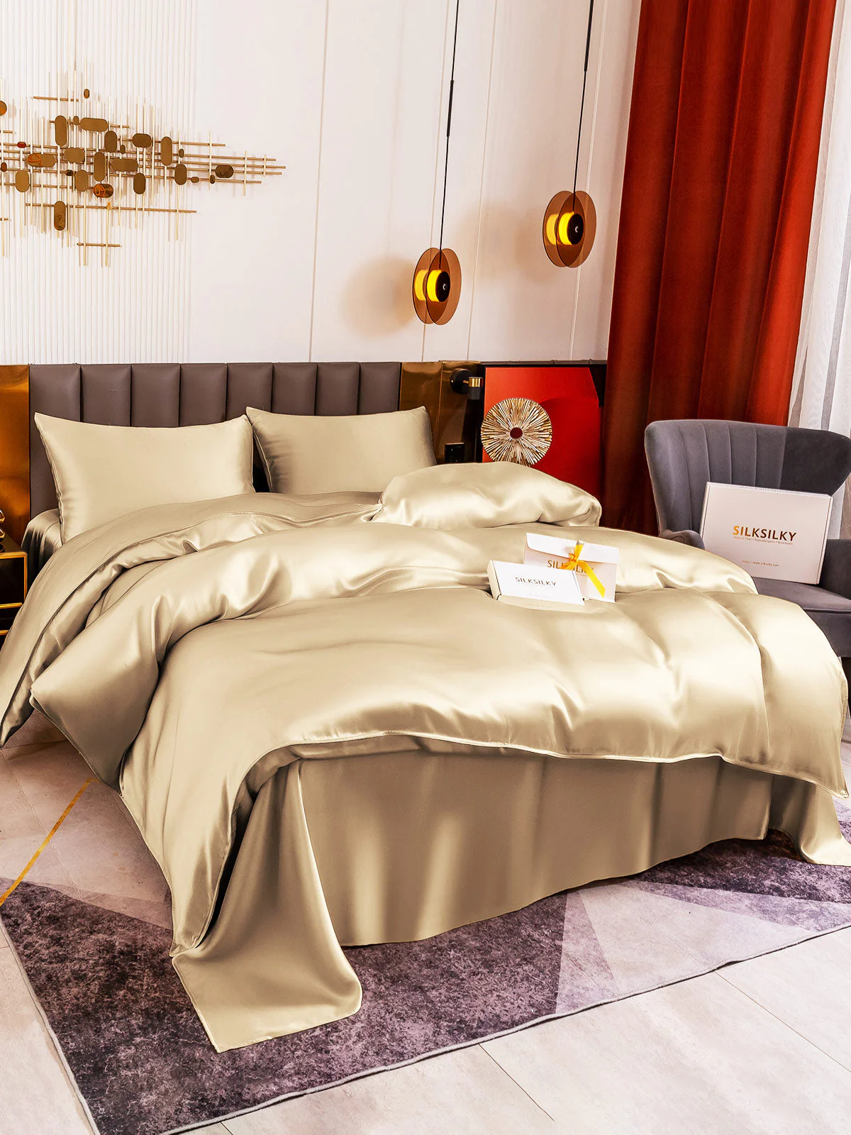 19Momme 4Pcs Silk Set Doona Cover+Flat Sheet+2x Pillowcases - Image 14