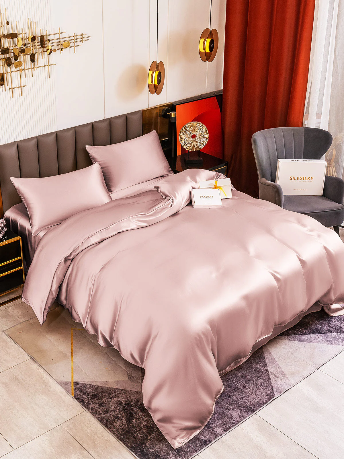 19Momme 4Pcs Silk Set Doona Cover+Flat Sheet+2x Pillowcases - Image 23