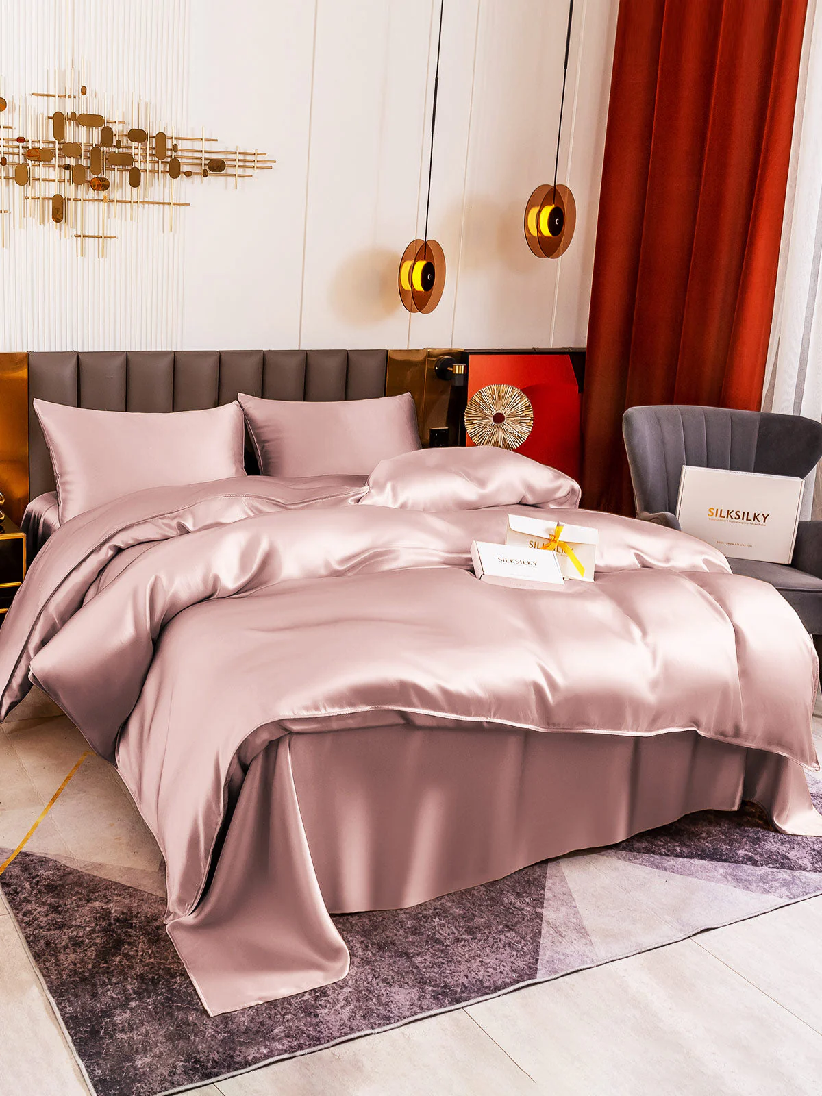 19Momme 4Pcs Silk Set Doona Cover+Flat Sheet+2x Pillowcases - Image 25