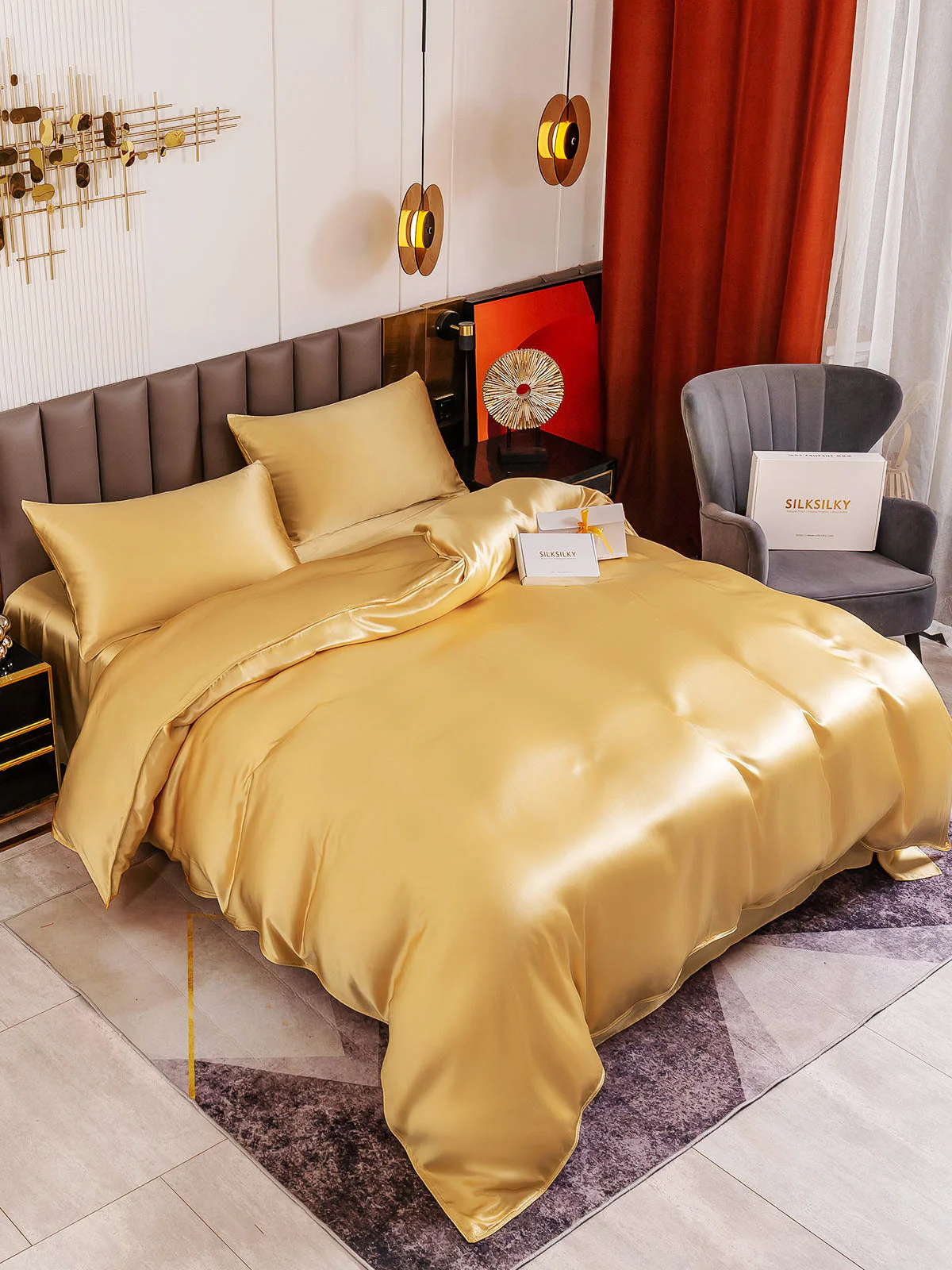 19Momme 4Pcs Silk Set Doona Cover+Flat Sheet+2x Pillowcases - Image 3