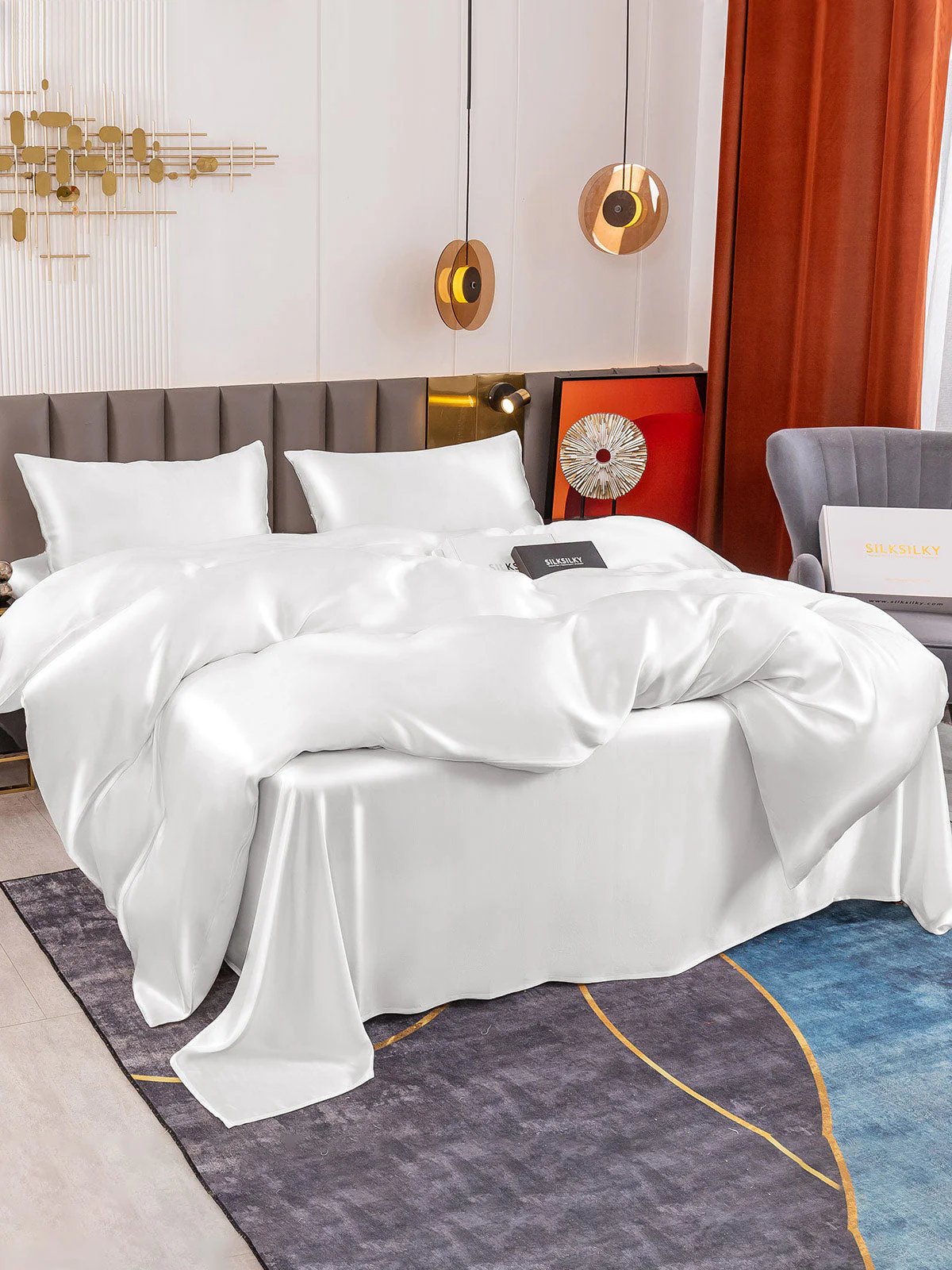 19Momme 4Pcs Silk Set Doona Cover+Flat Sheet+2x Pillowcases - Image 36