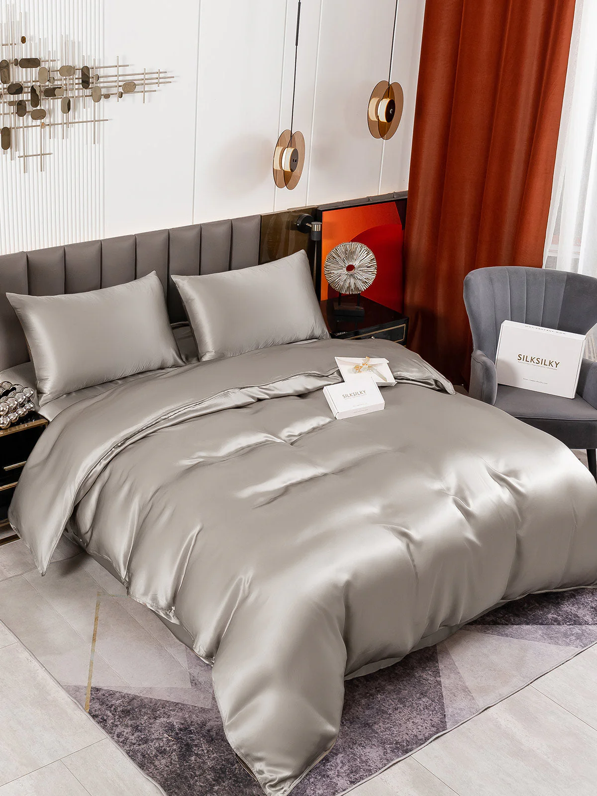 19Momme 4Pcs Silk Set Doona Cover+Flat Sheet+2x Pillowcases - Image 56