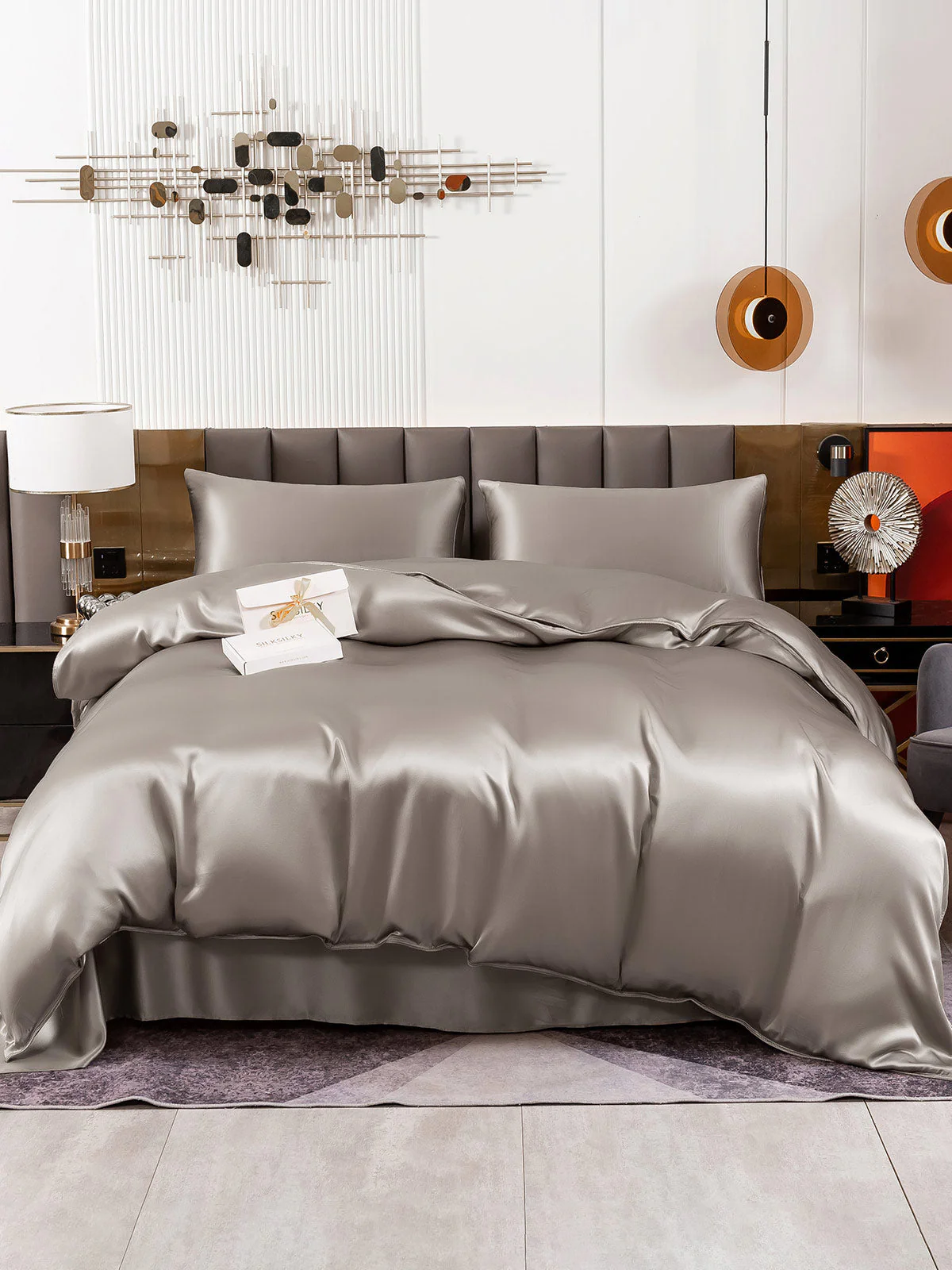 19Momme 4Pcs Silk Set Doona Cover+Flat Sheet+2x Pillowcases - Image 57