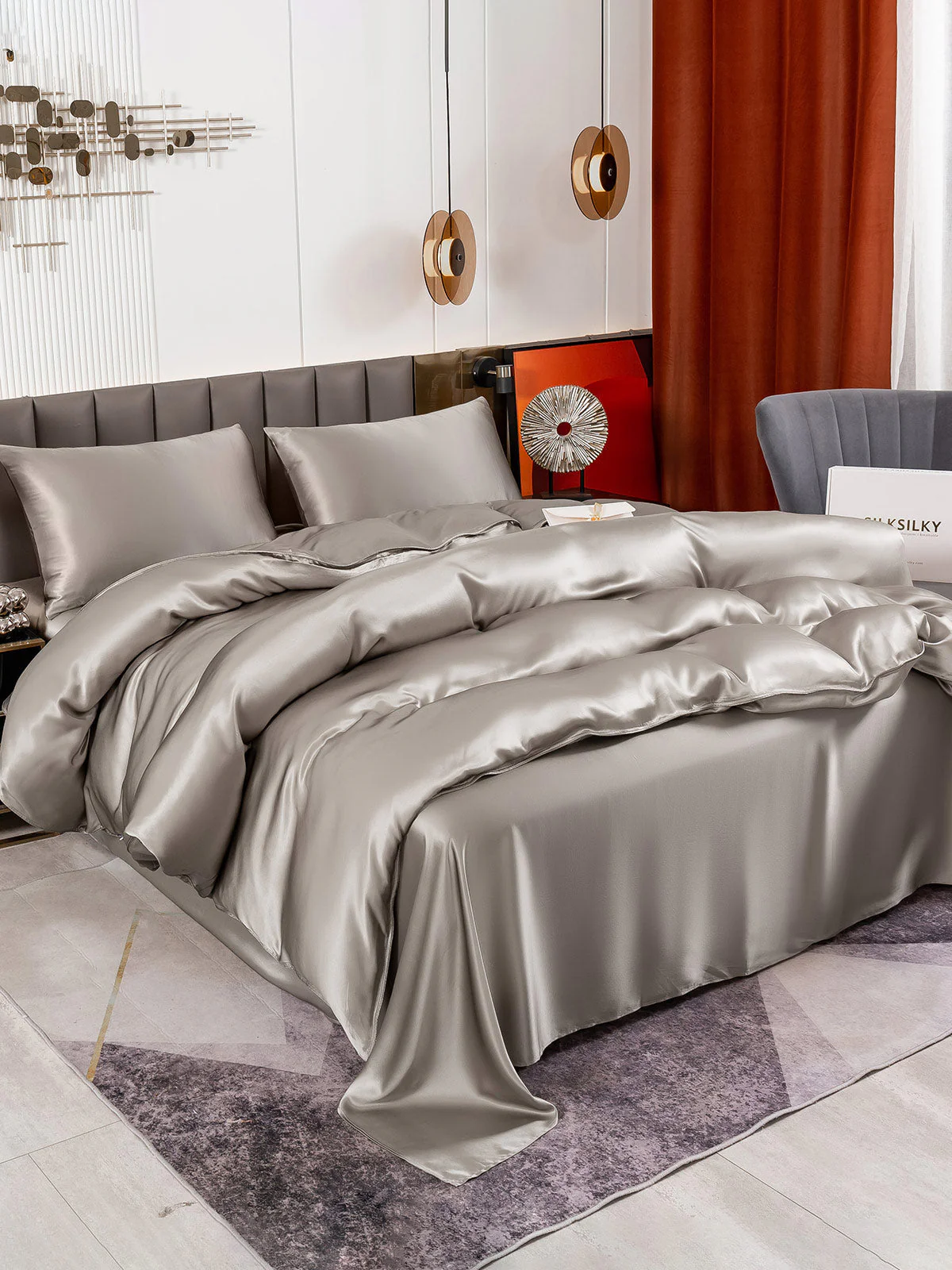 19Momme 4Pcs Silk Set Doona Cover+Flat Sheet+2x Pillowcases - Image 58
