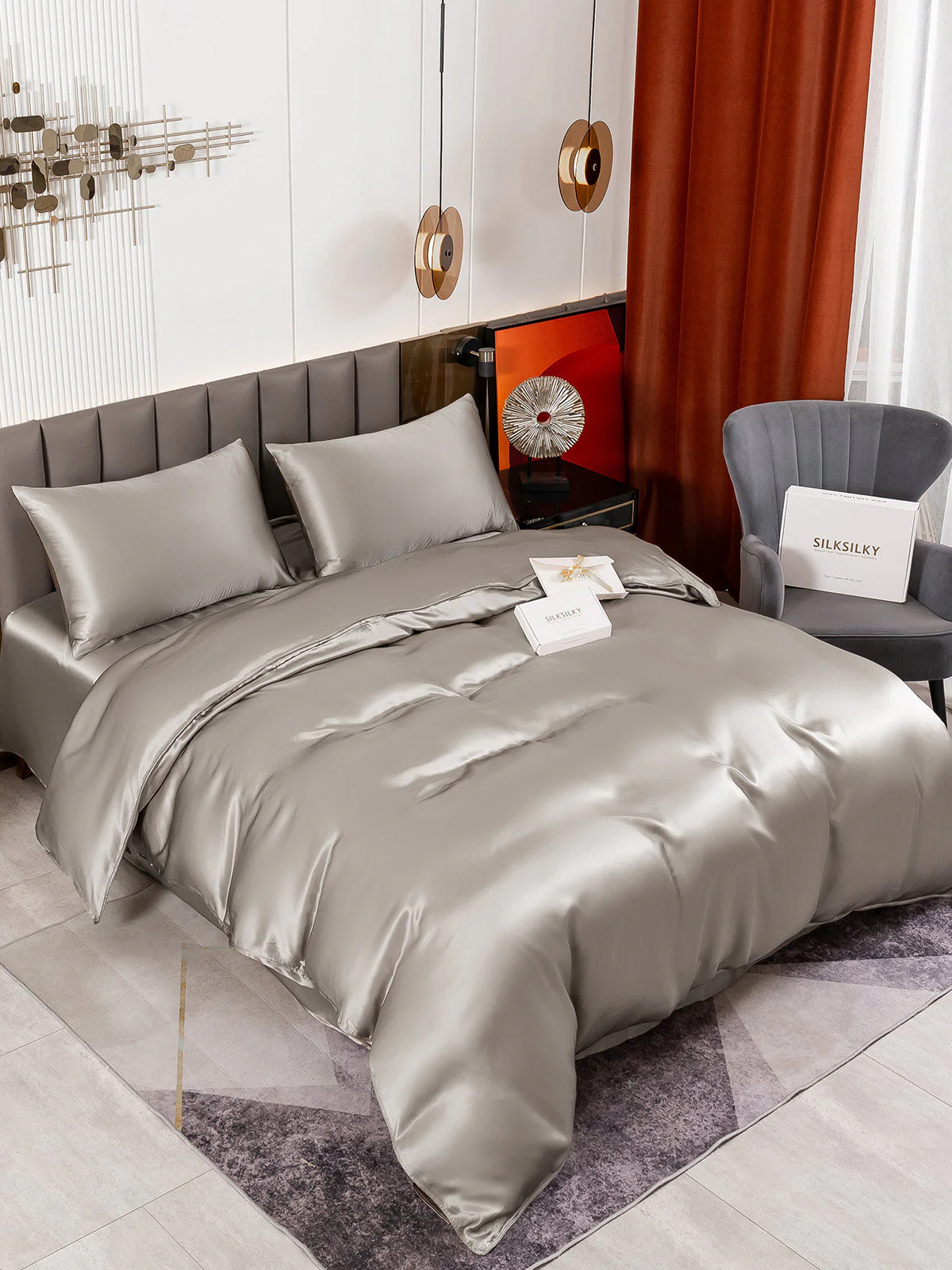 19Momme 4Pcs Silk Set Doona Cover+Flat Sheet+2x Pillowcases - Image 59