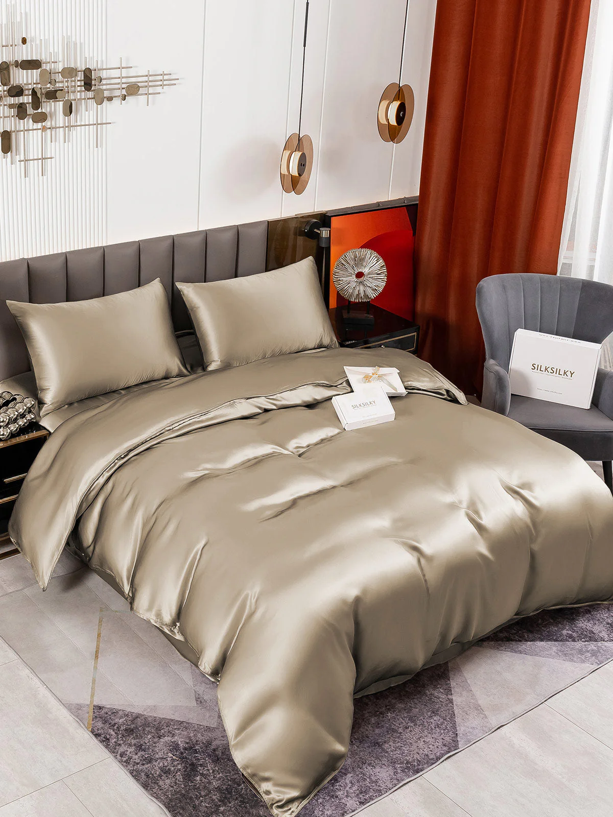 19Momme 4Pcs Silk Set Doona Cover+Flat Sheet+2x Pillowcases - Image 62