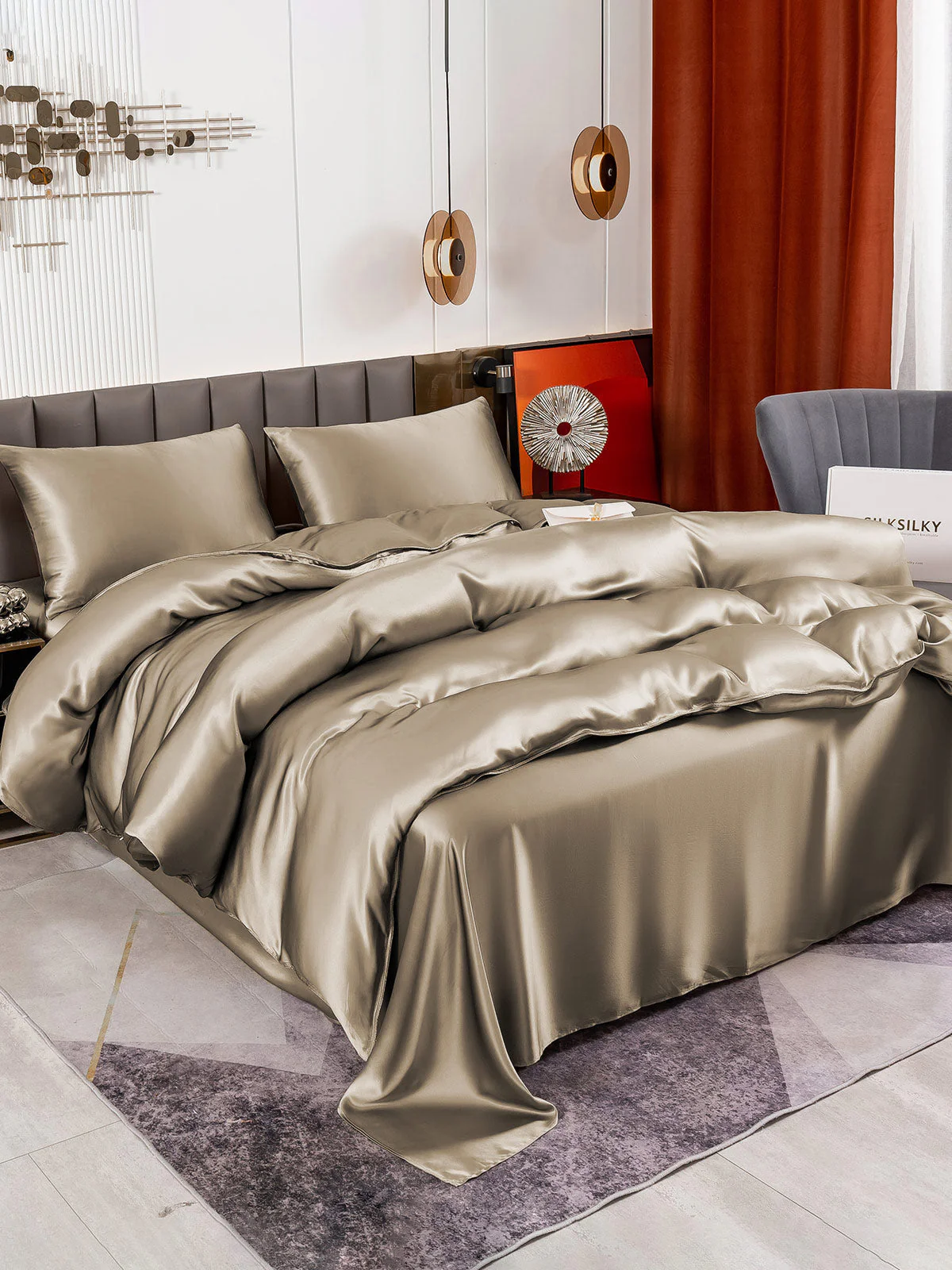 19Momme 4Pcs Silk Set Doona Cover+Flat Sheet+2x Pillowcases - Image 64