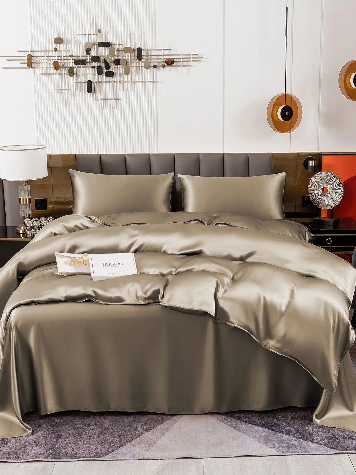 19Momme 4Pcs Silk Set Doona Cover+Flat Sheet+2x Pillowcases - Image 65