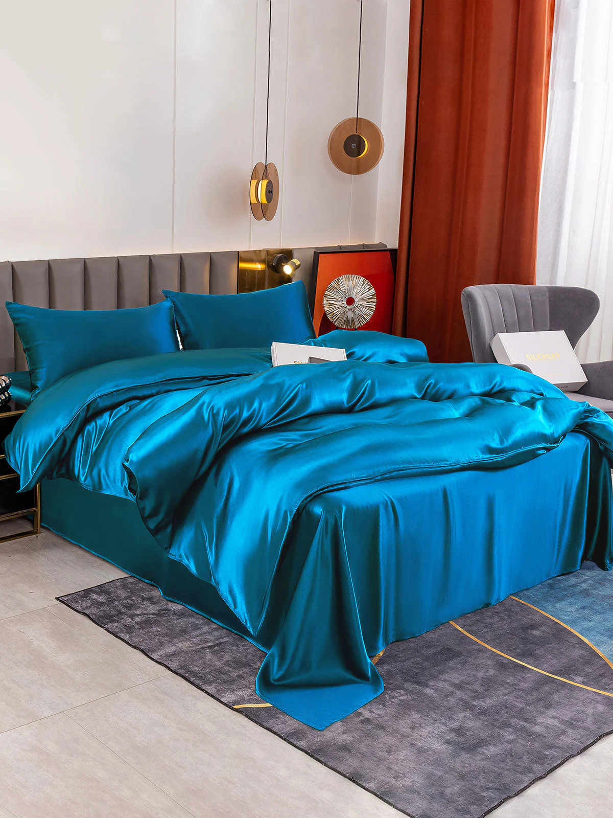 19Momme 4Pcs Silk Set Doona Cover+Flat Sheet+2x Pillowcases - Image 67