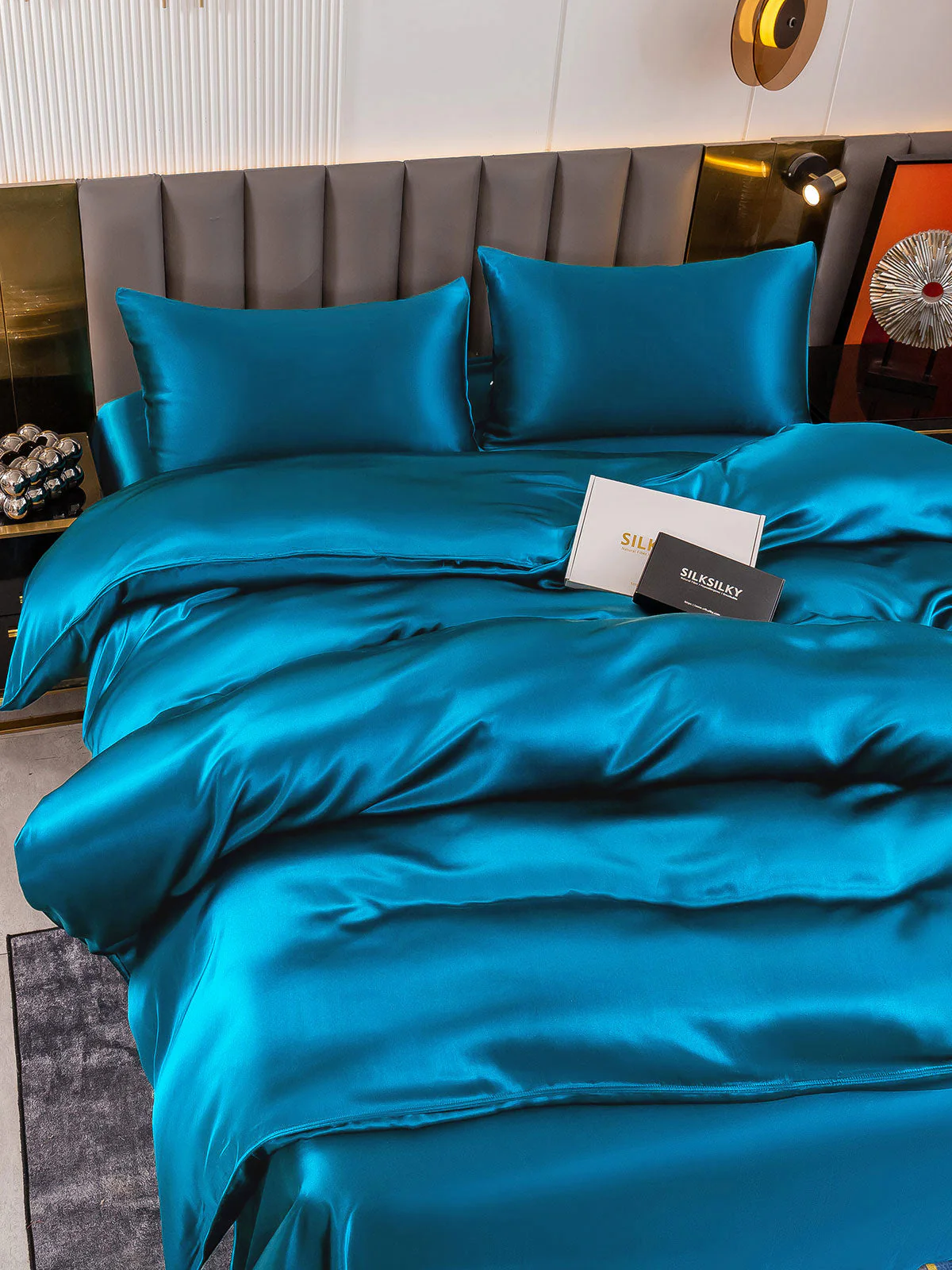 19Momme 4Pcs Silk Set Doona Cover+Flat Sheet+2x Pillowcases - Image 69