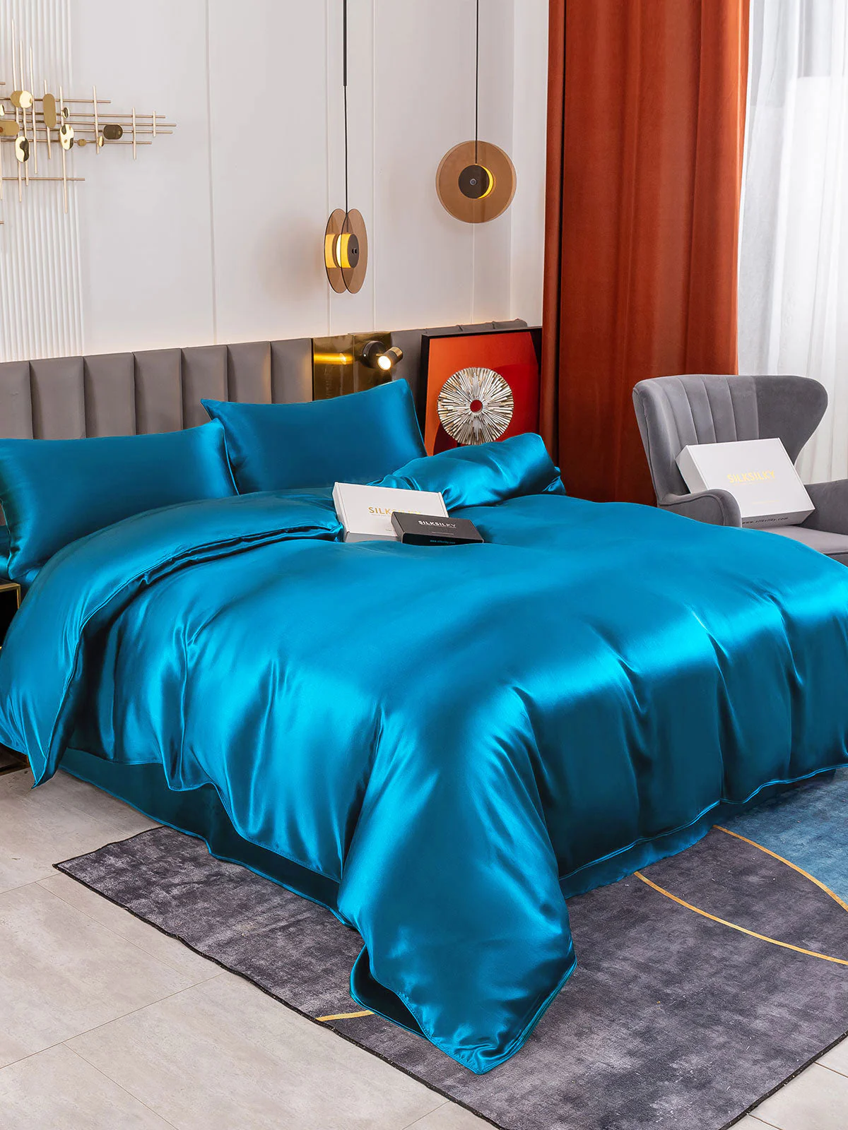 19Momme 4Pcs Silk Set Doona Cover+Flat Sheet+2x Pillowcases - Image 70