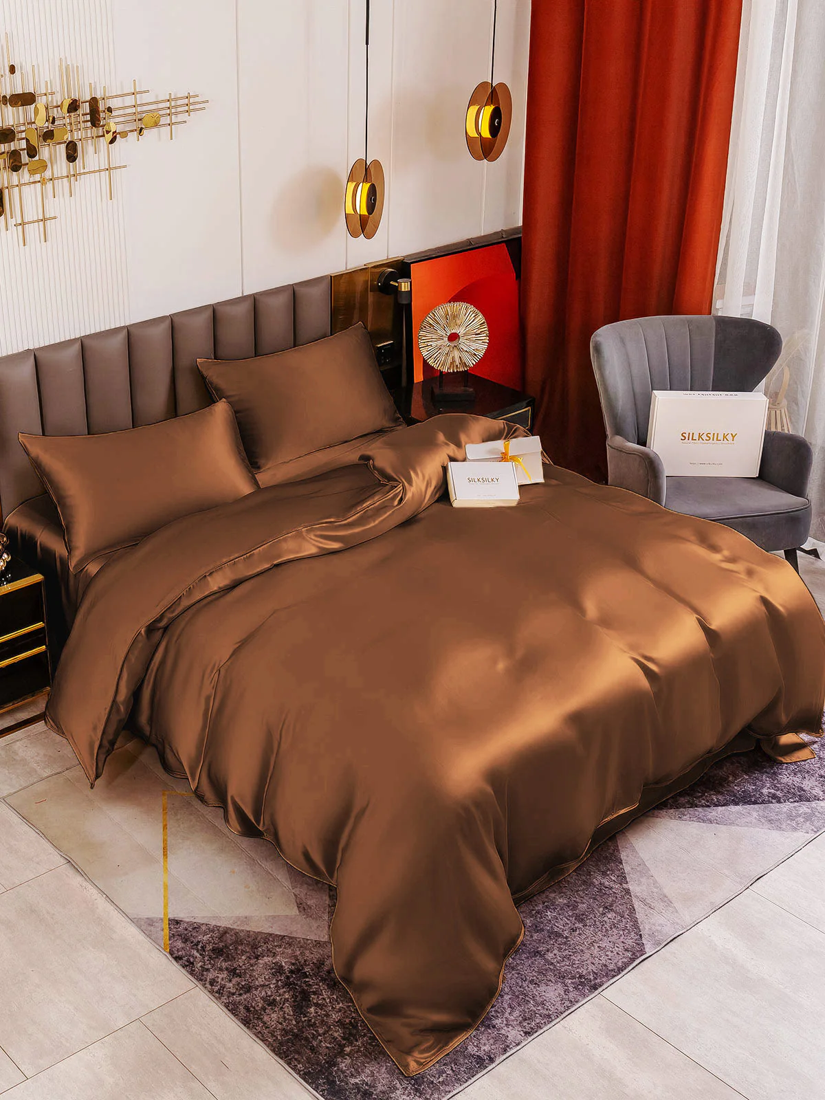 19Momme 4Pcs Silk Set Doona Cover+Flat Sheet+2x Pillowcases - Image 73
