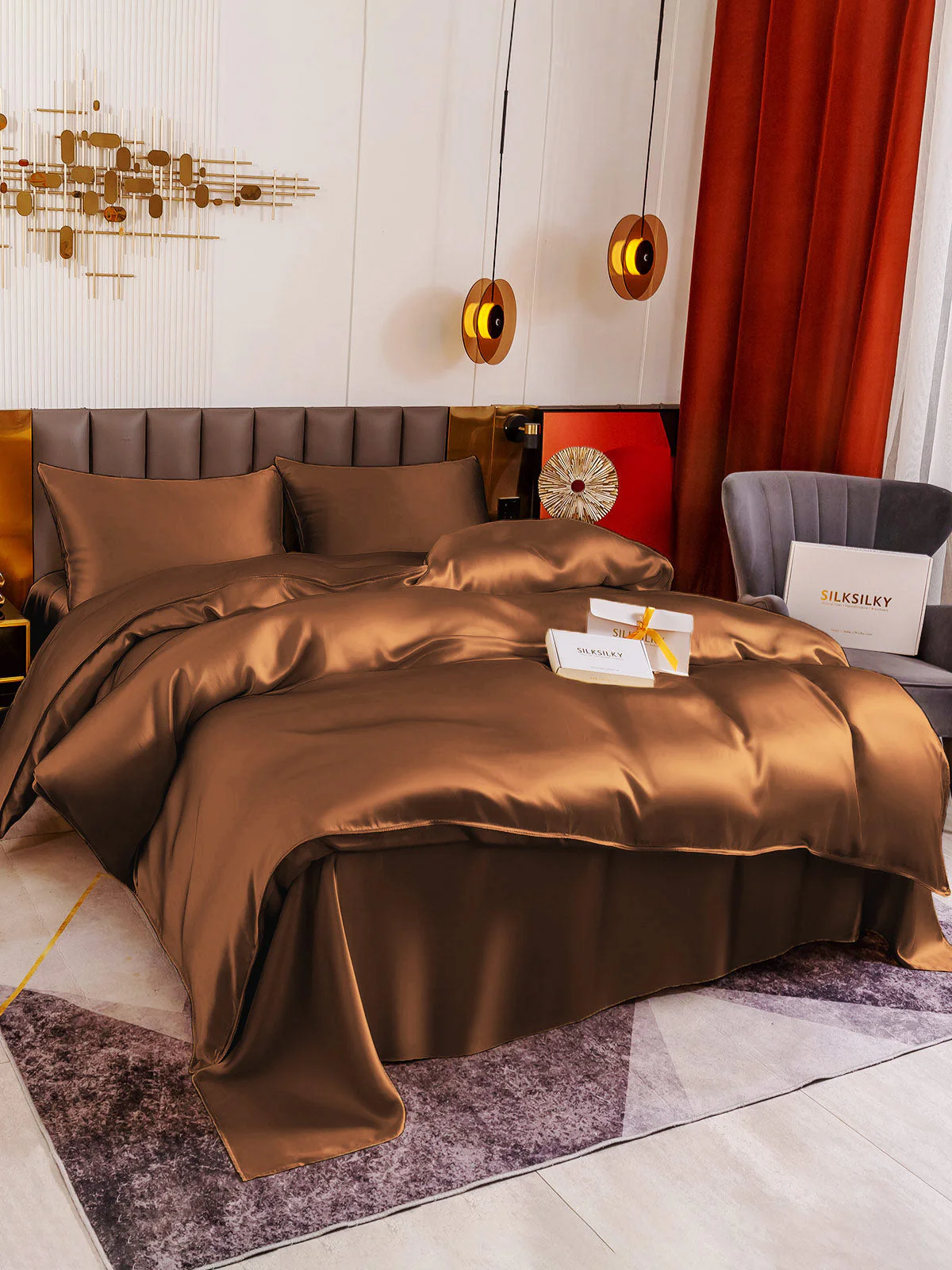 19Momme 4Pcs Silk Set Doona Cover+Flat Sheet+2x Pillowcases - Image 75