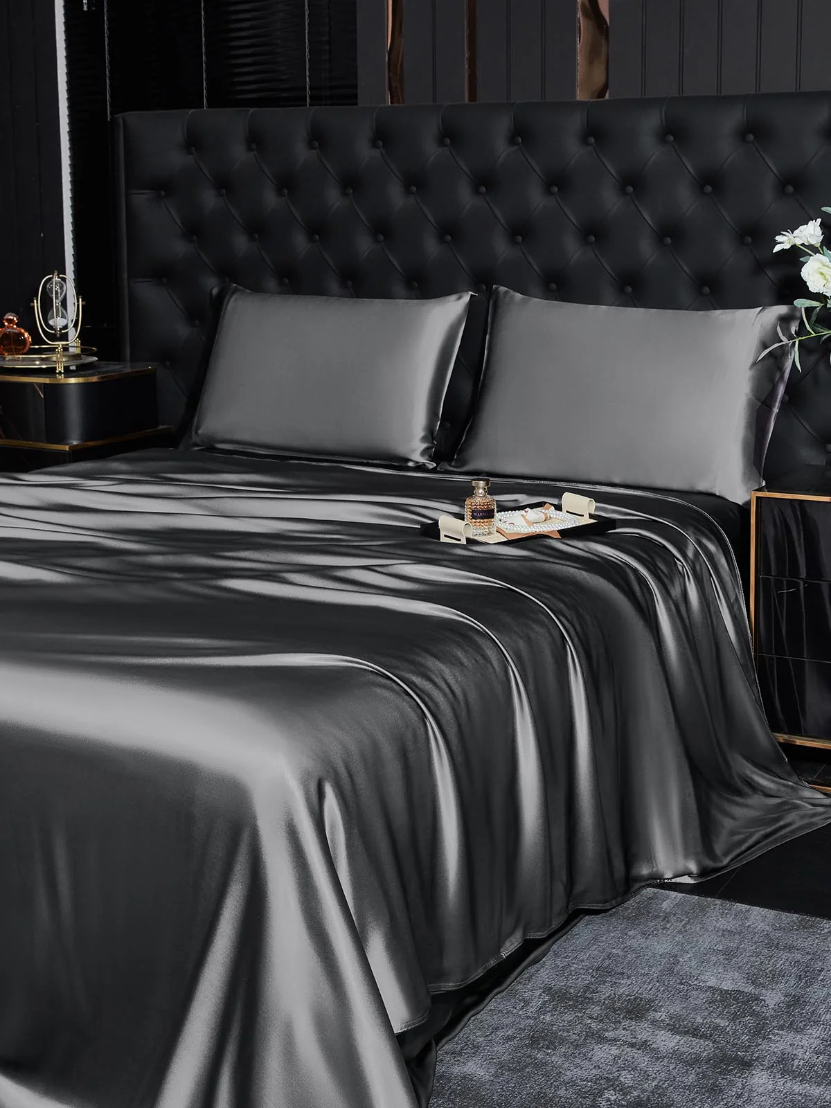 19Momme 4Pcs Silk Set Doona Cover+Flat Sheet+2x Pillowcases - Image 95