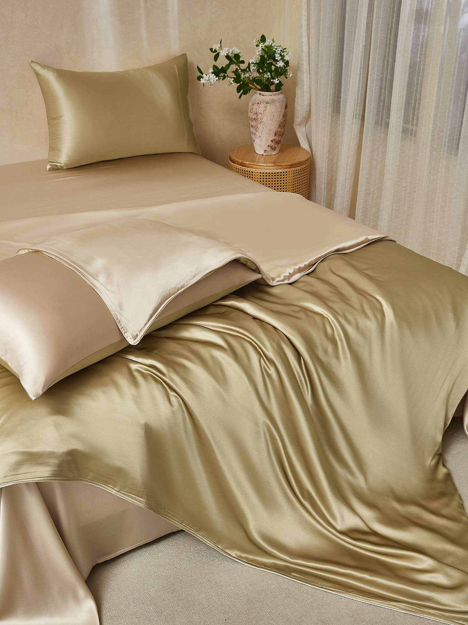 19Momme 4Pcs Silk Set Doona Cover+Flat Sheet+2x Pillowcases - Image 96