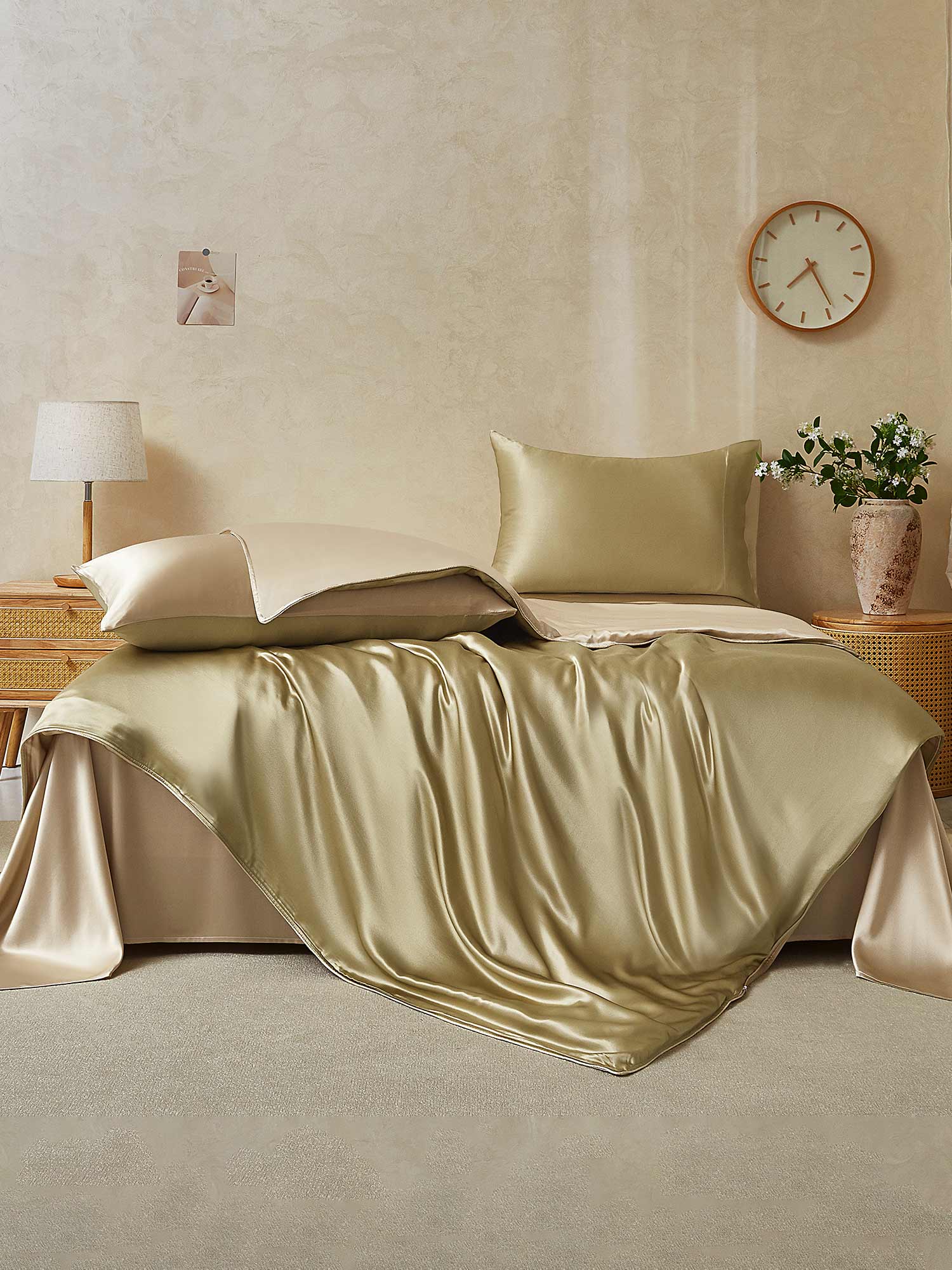 19Momme 4Pcs Silk Set Doona Cover+Flat Sheet+2x Pillowcases - Image 97
