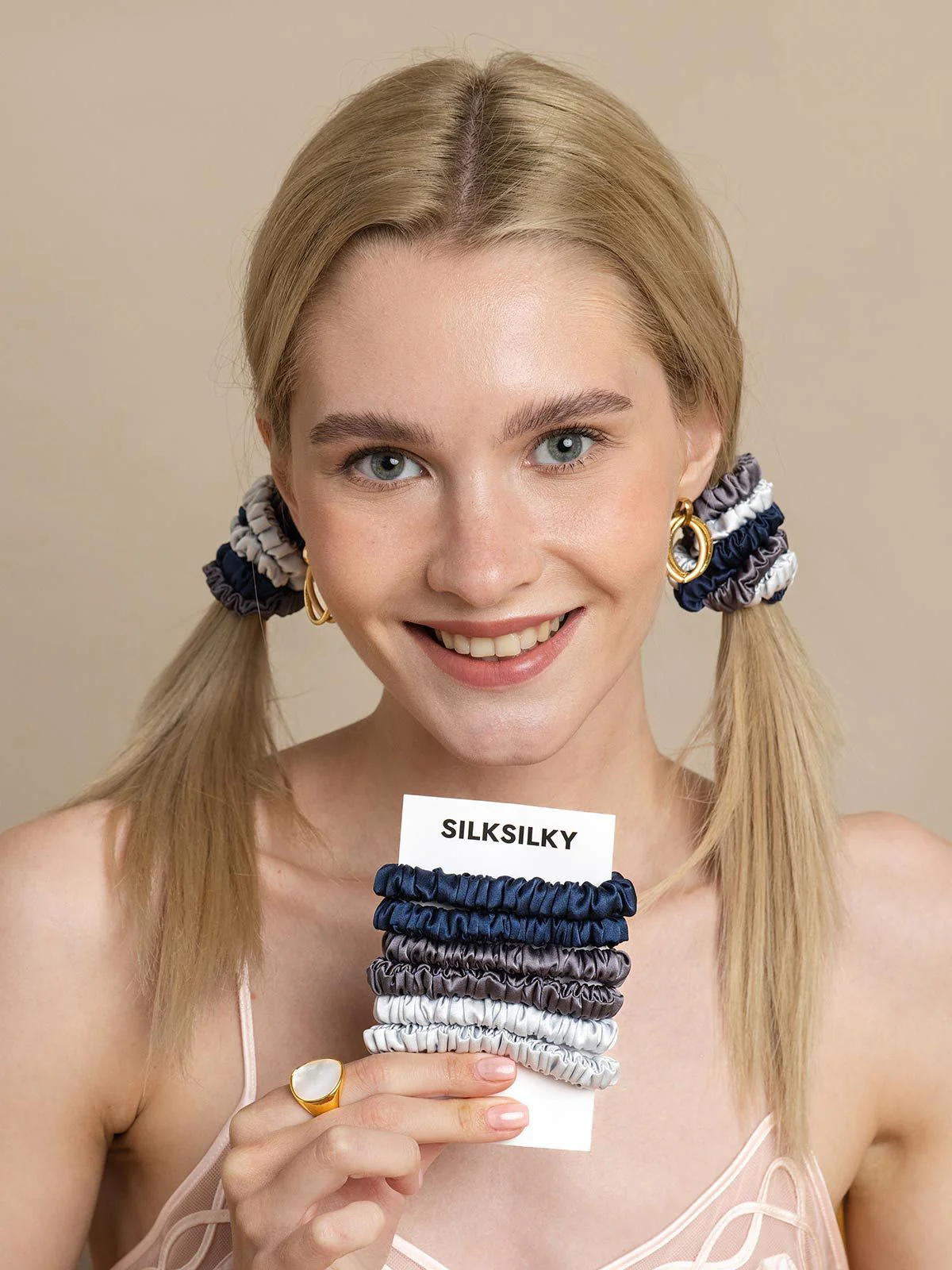 6Pcs Bundle Pure Silk Skinny Hair Scrunchies - 1cm - Image 13