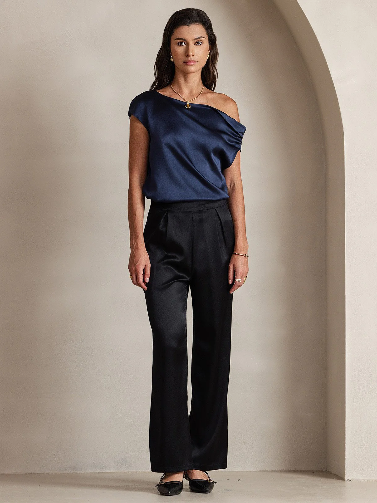 19Momme Silk High Waist Wide Leg Women's Pants - Image 11