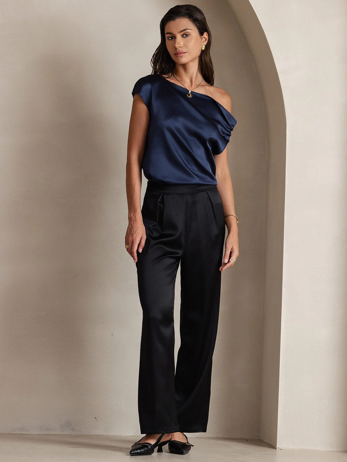 19Momme Silk High Waist Wide Leg Women's Pants - Image 13