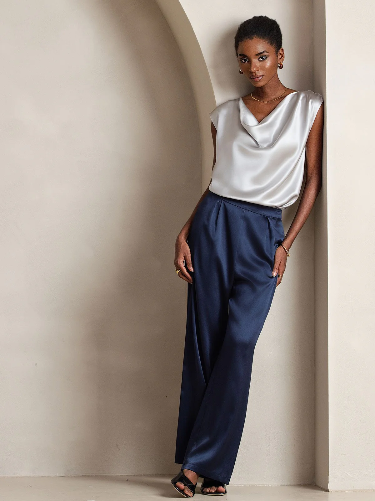 19Momme Silk High Waist Wide Leg Women's Pants - Image 23