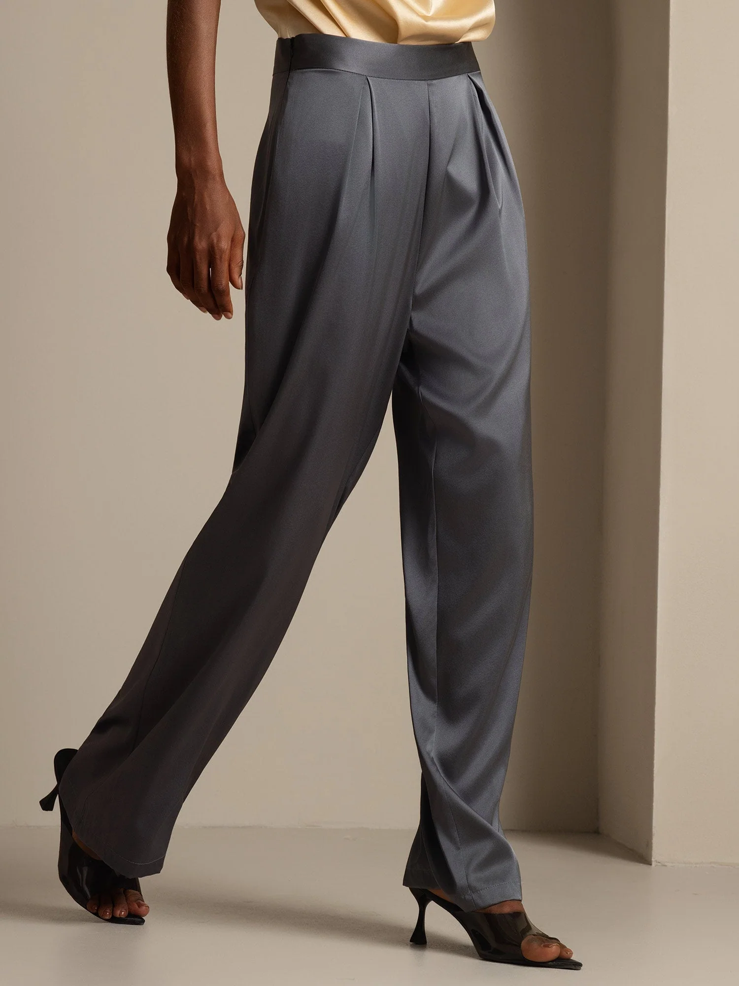19Momme Silk High Waist Wide Leg Women's Pants - Image 30