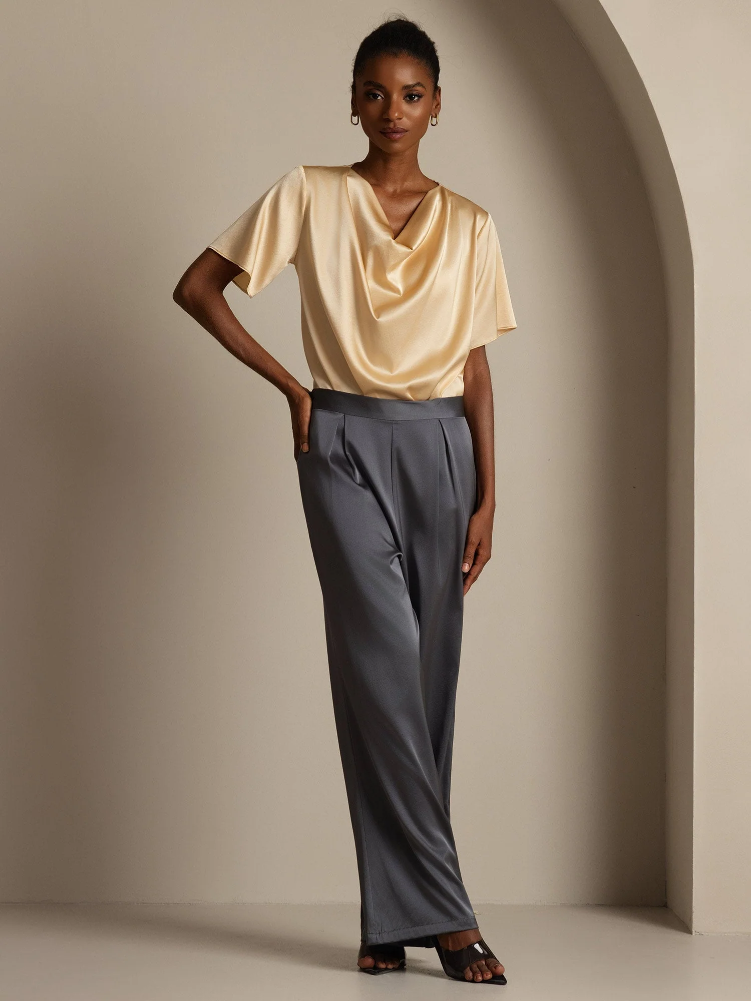 19Momme Silk High Waist Wide Leg Women's Pants - Image 31